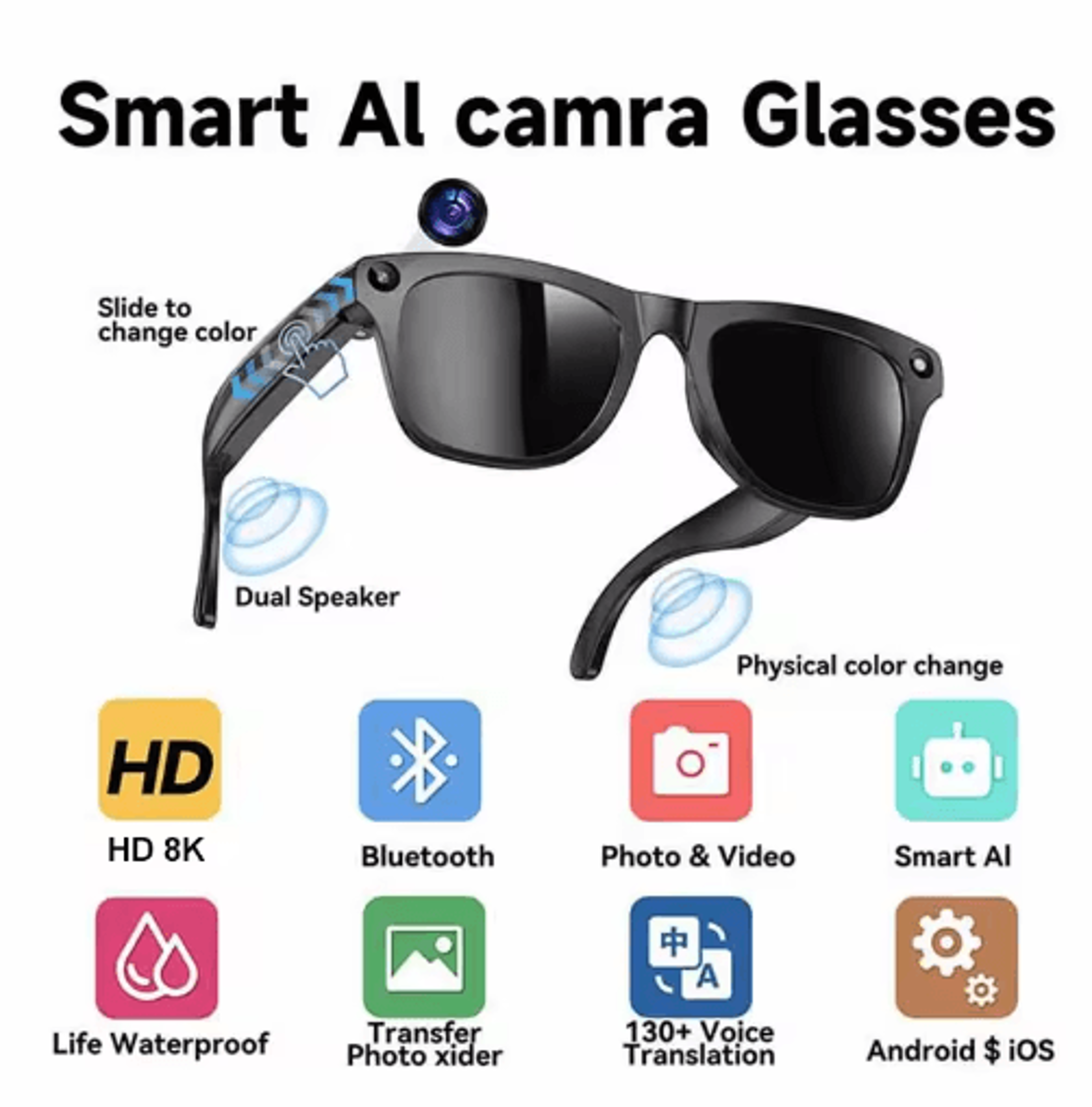VisionX AI Smart Camera Glasses HD Video Translation  Bluetooth Call Sunglasses 2