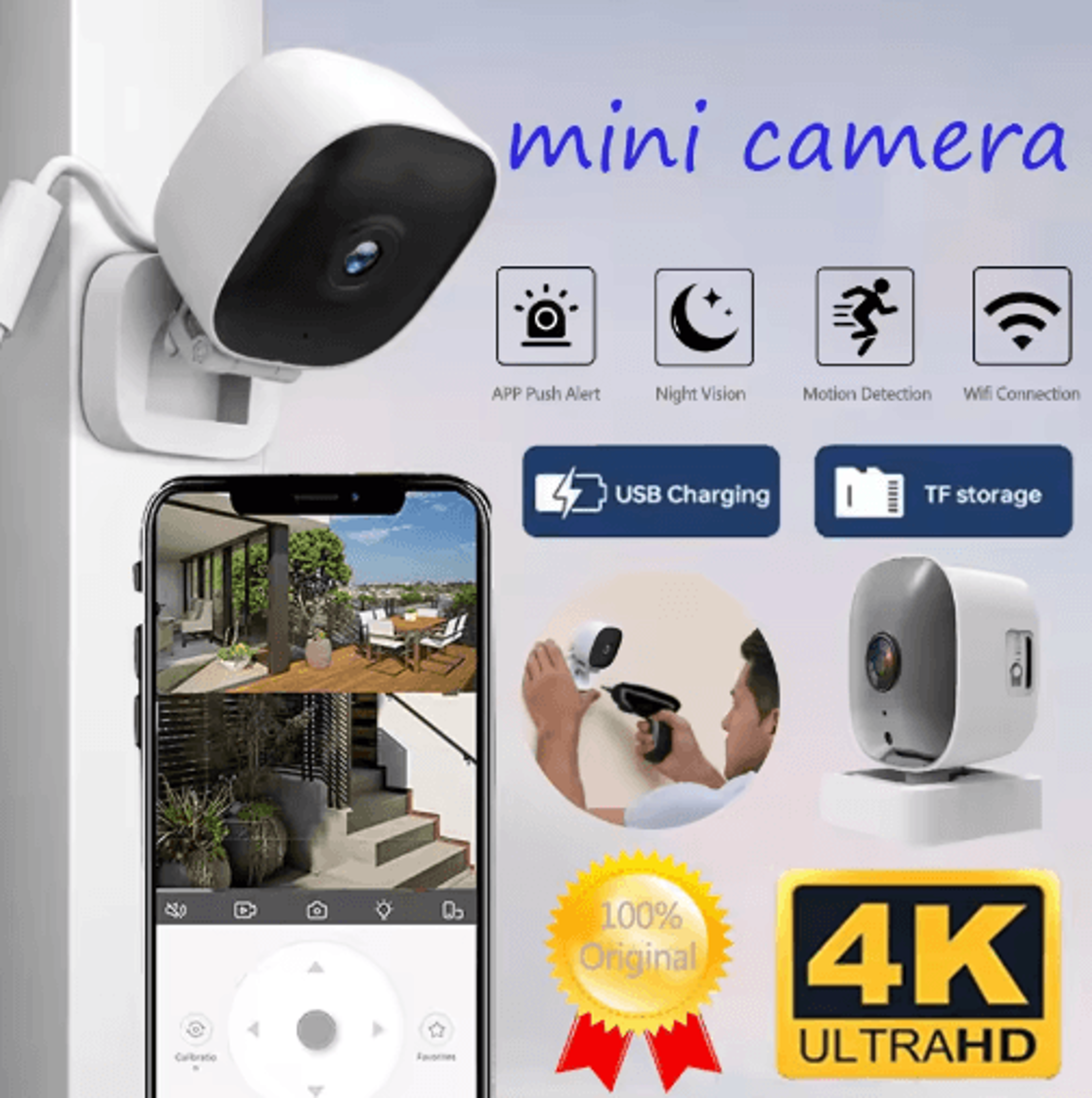 4K Mini WiFi Security Camera With Night Vision  Motion Detection Waterproof Outdoor Surveillance Ca 0