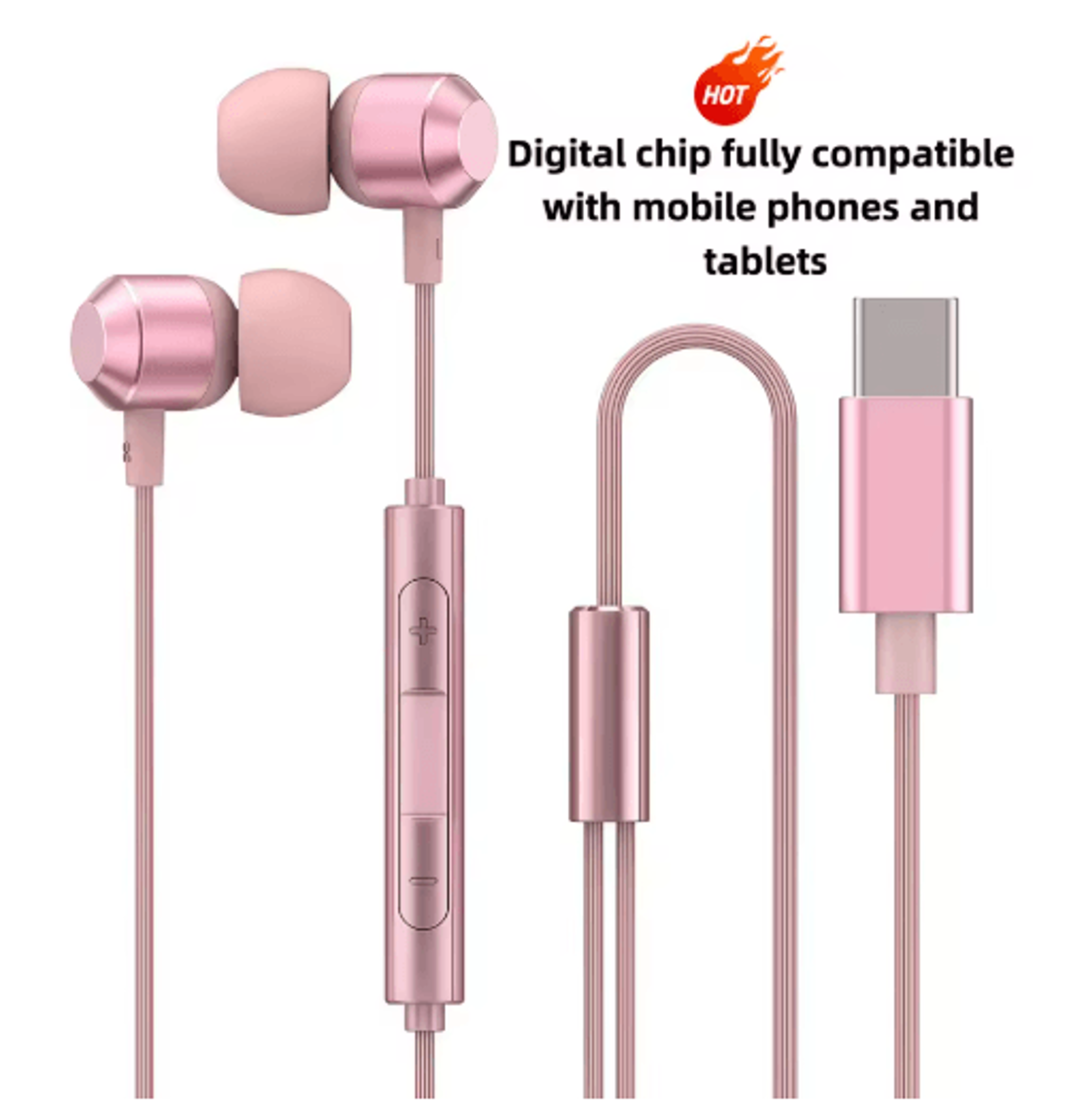 hifi usb-c wired headphones 1.2m type c earphones with digital chip for android & iphone