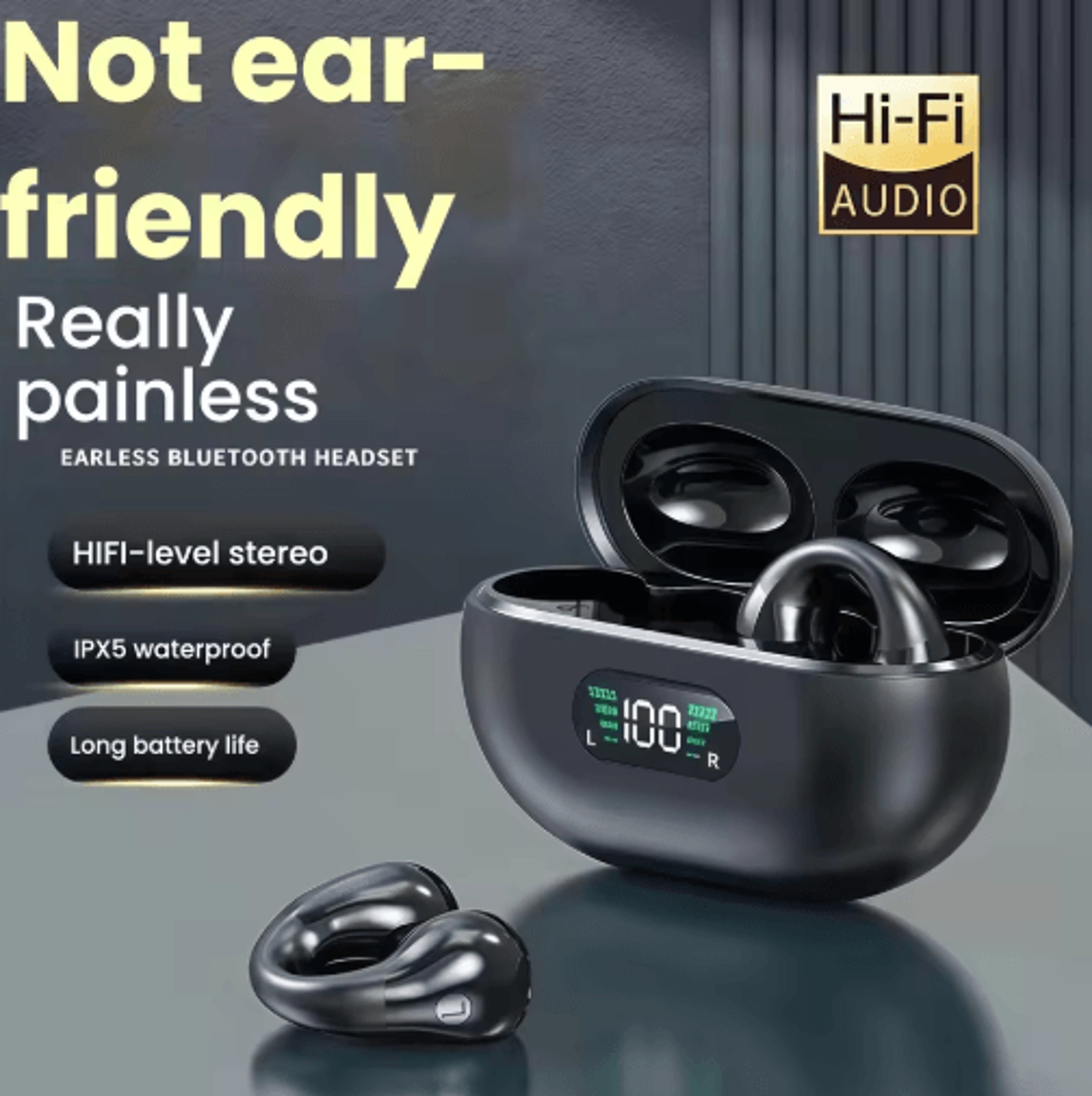 S2222 ClipOn TWS Wireless Earbuds  Mini Bluetooth Headset With ANC  Digital Display 0