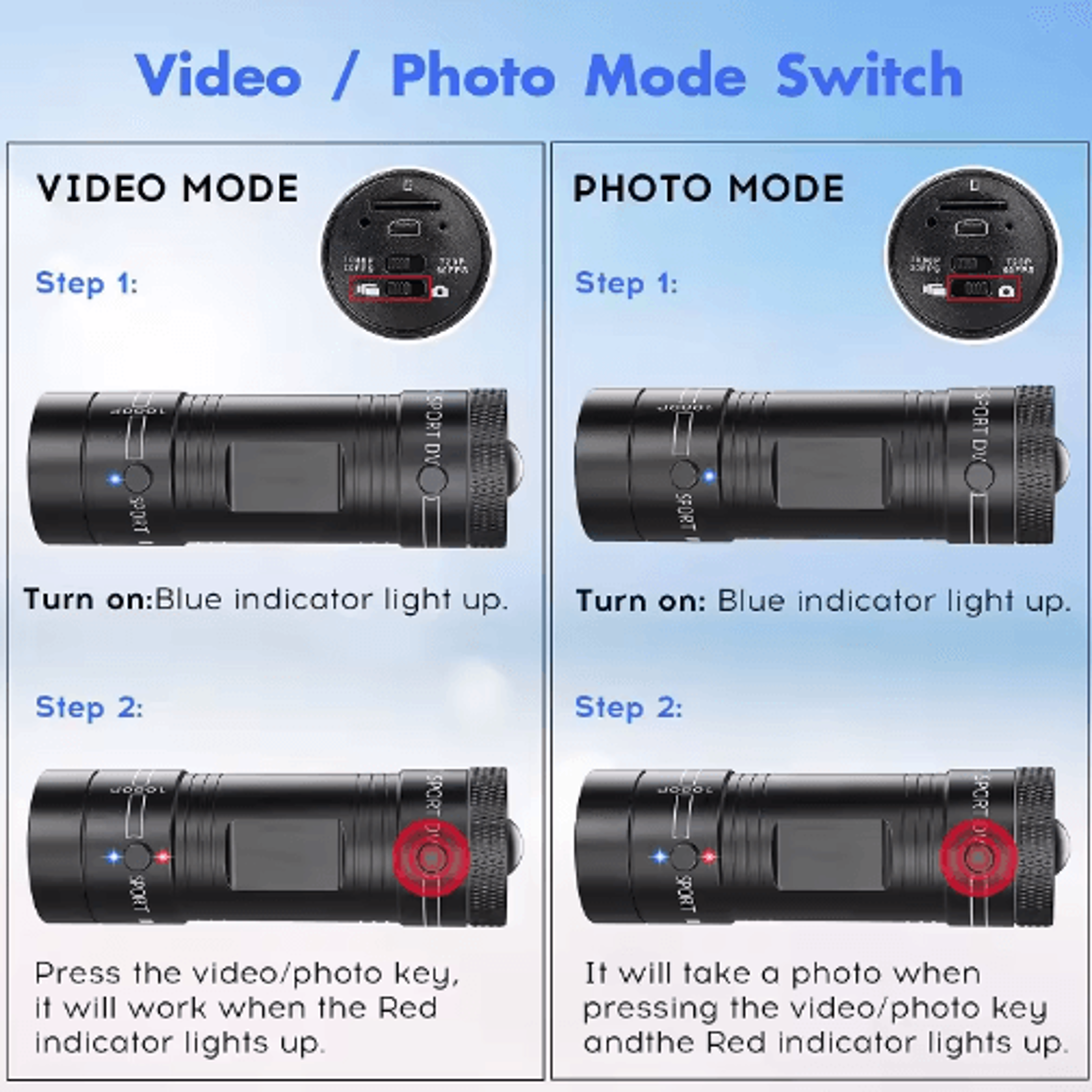 Mini 1080P Action Camera With Flashlight  Waterproof Helmet Cam For Bike  Motorcycle Recording 2