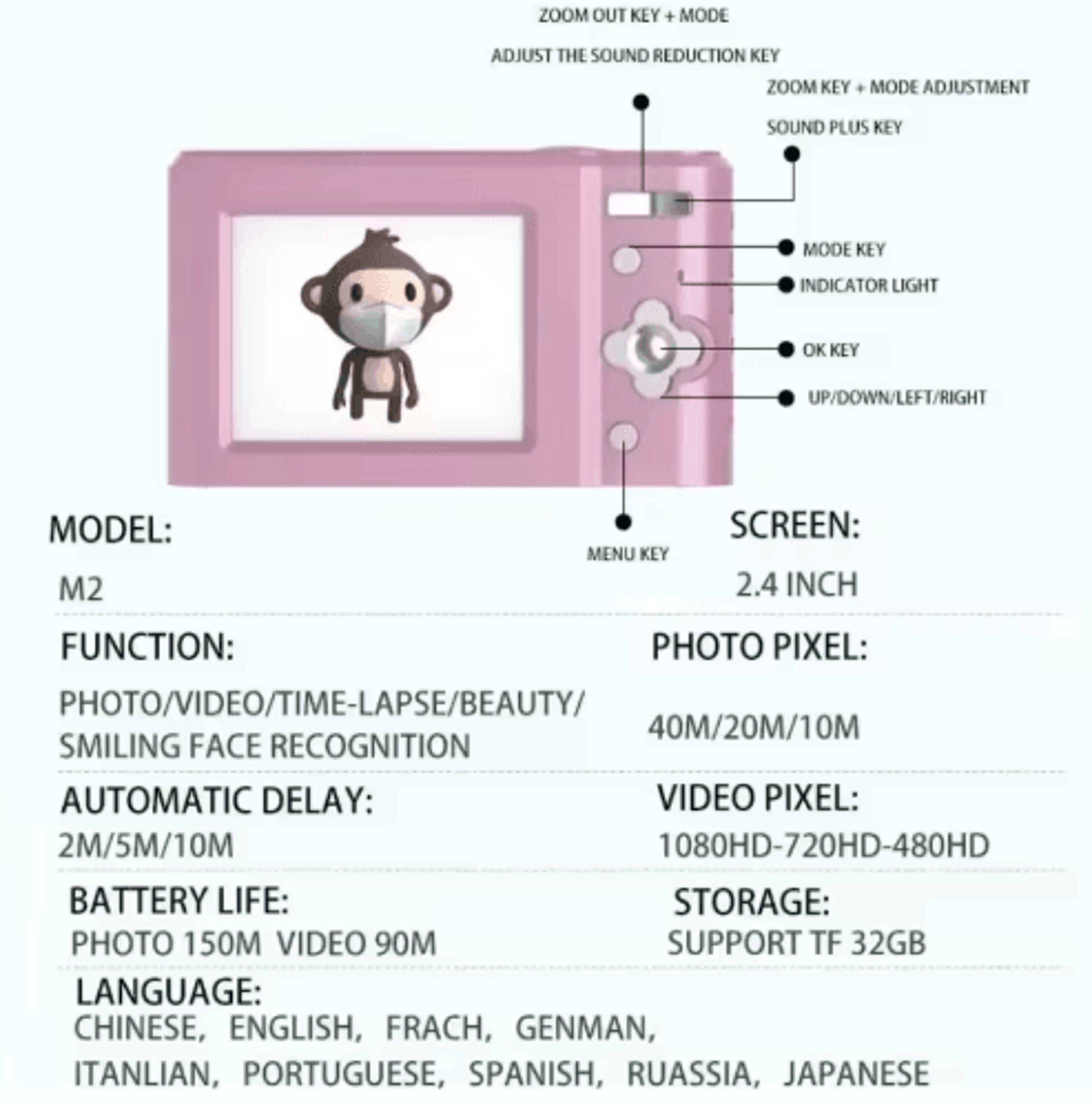 Kids Autofocus Digital Camera  1080P Compact Camcorder With 8times Zoom For Beginners 4