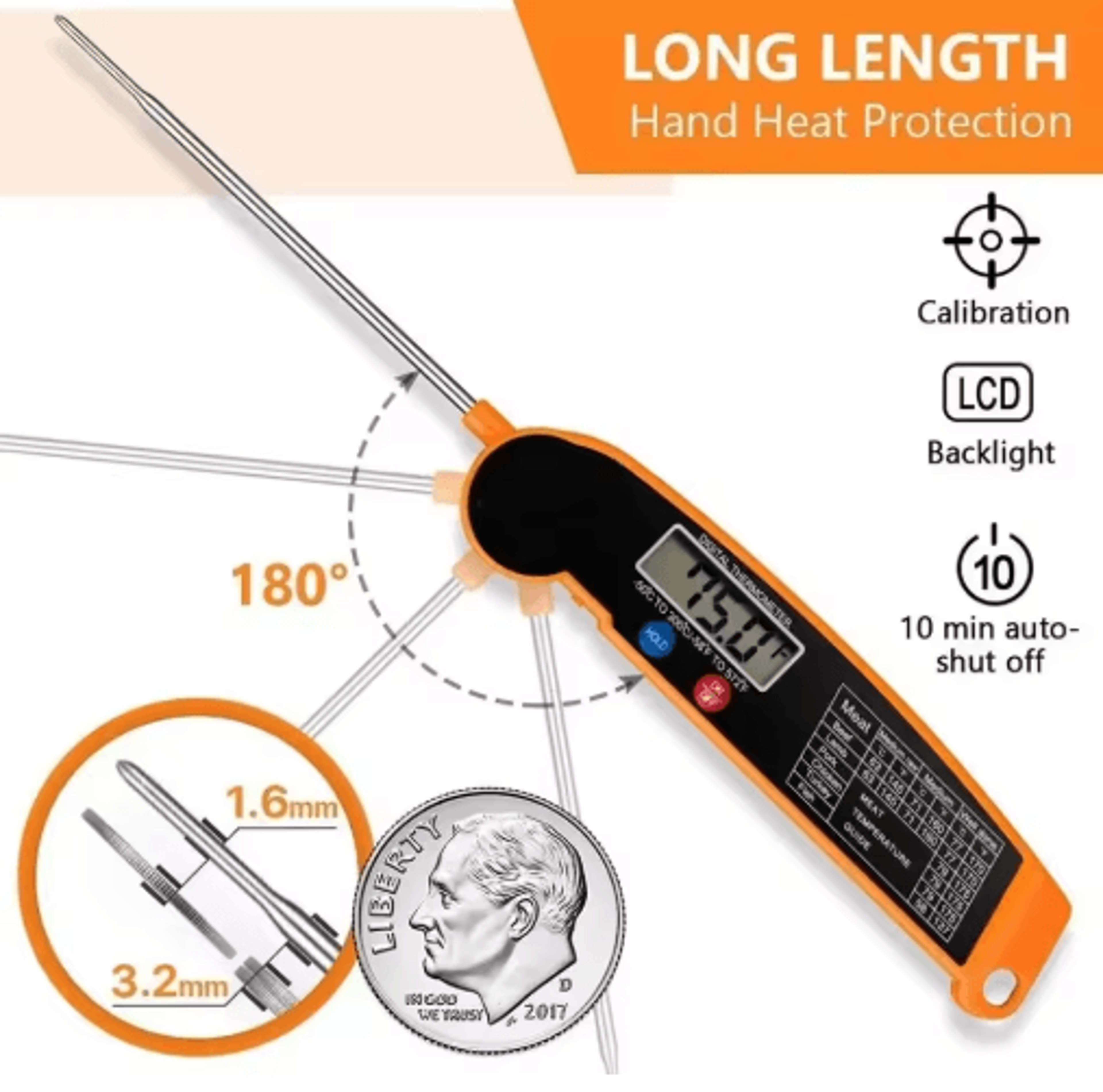 Instant Read Digital Meat Thermometer  High Accuracy Waterproof BBQ  Kitchen Thermometer With Backl 8