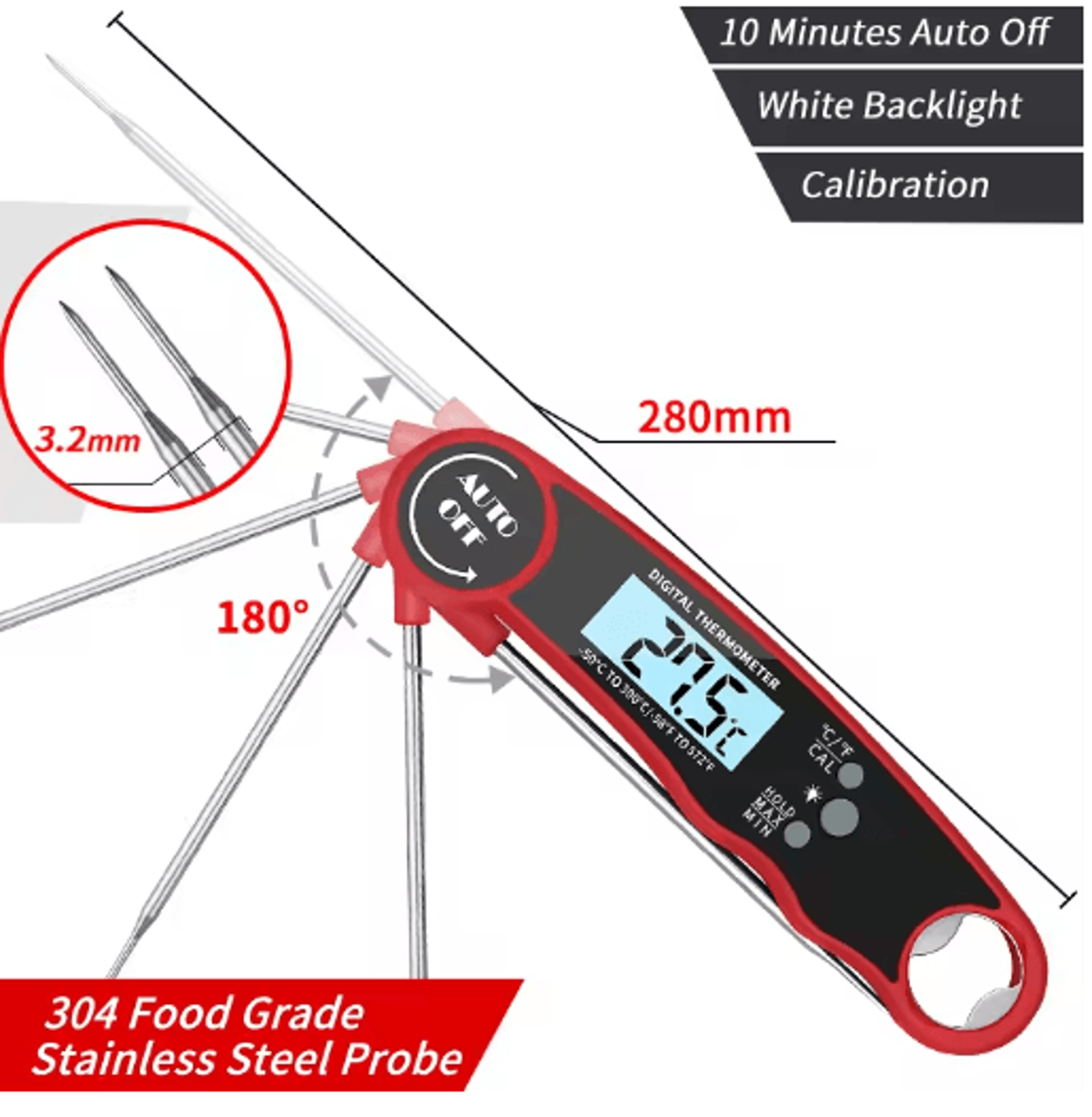 instant read digital food thermometer – kitchen meat thermometer with backlight & hold function