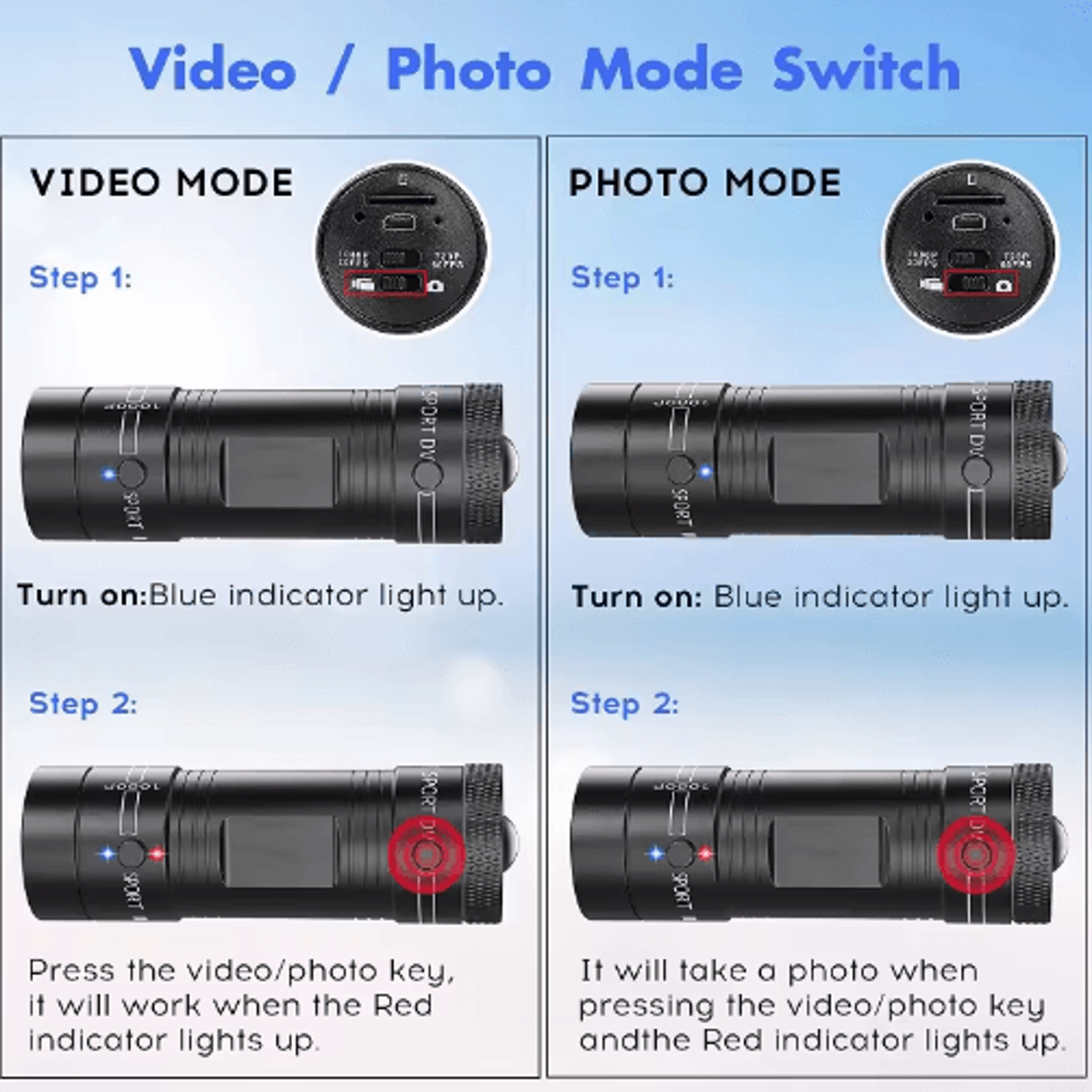 Mini 1080P Action Camera With Flashlight Waterproof Helmet Cam For Bike  Motorcycle Recording 3