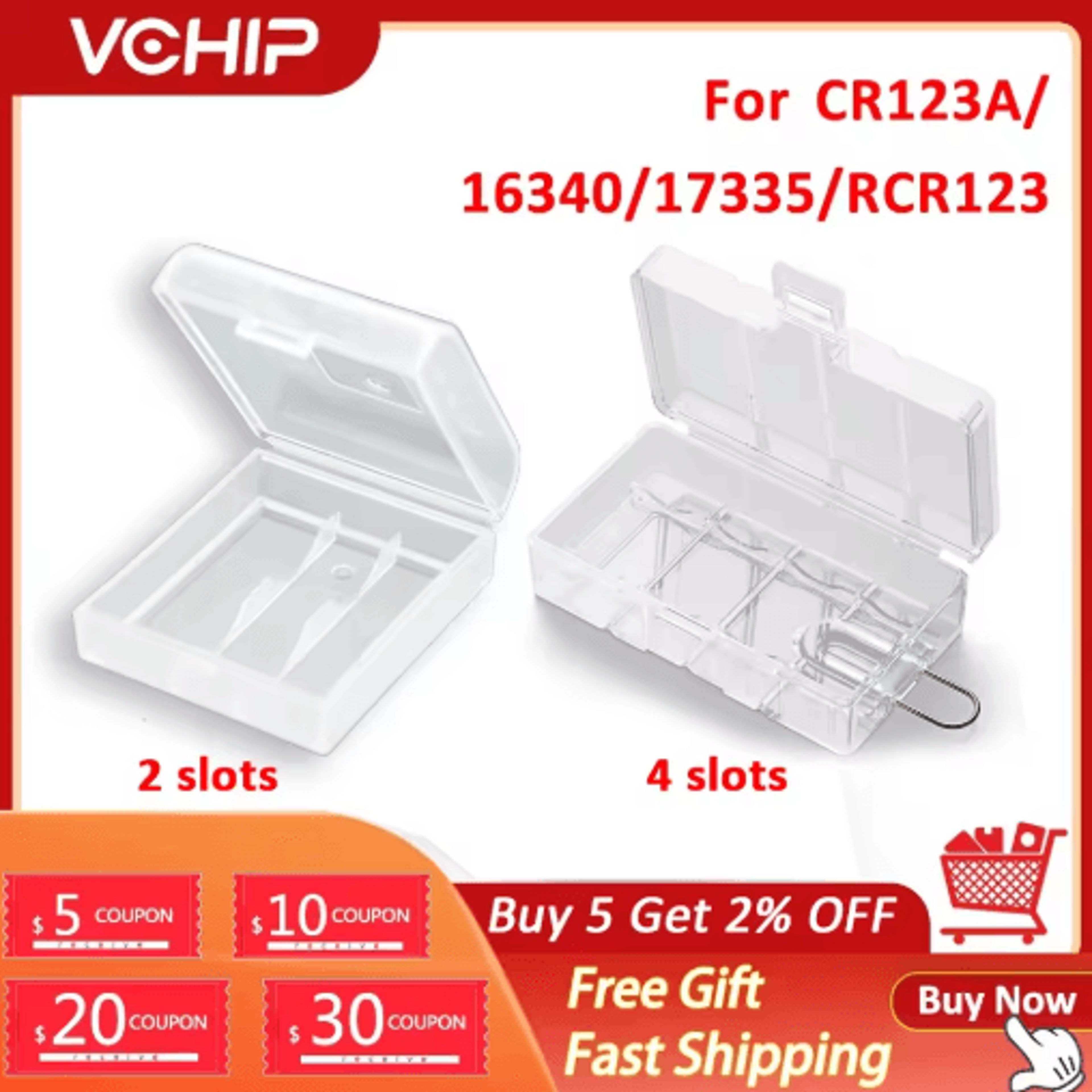 transparent hard plastic cr123 & 16340 battery storage case