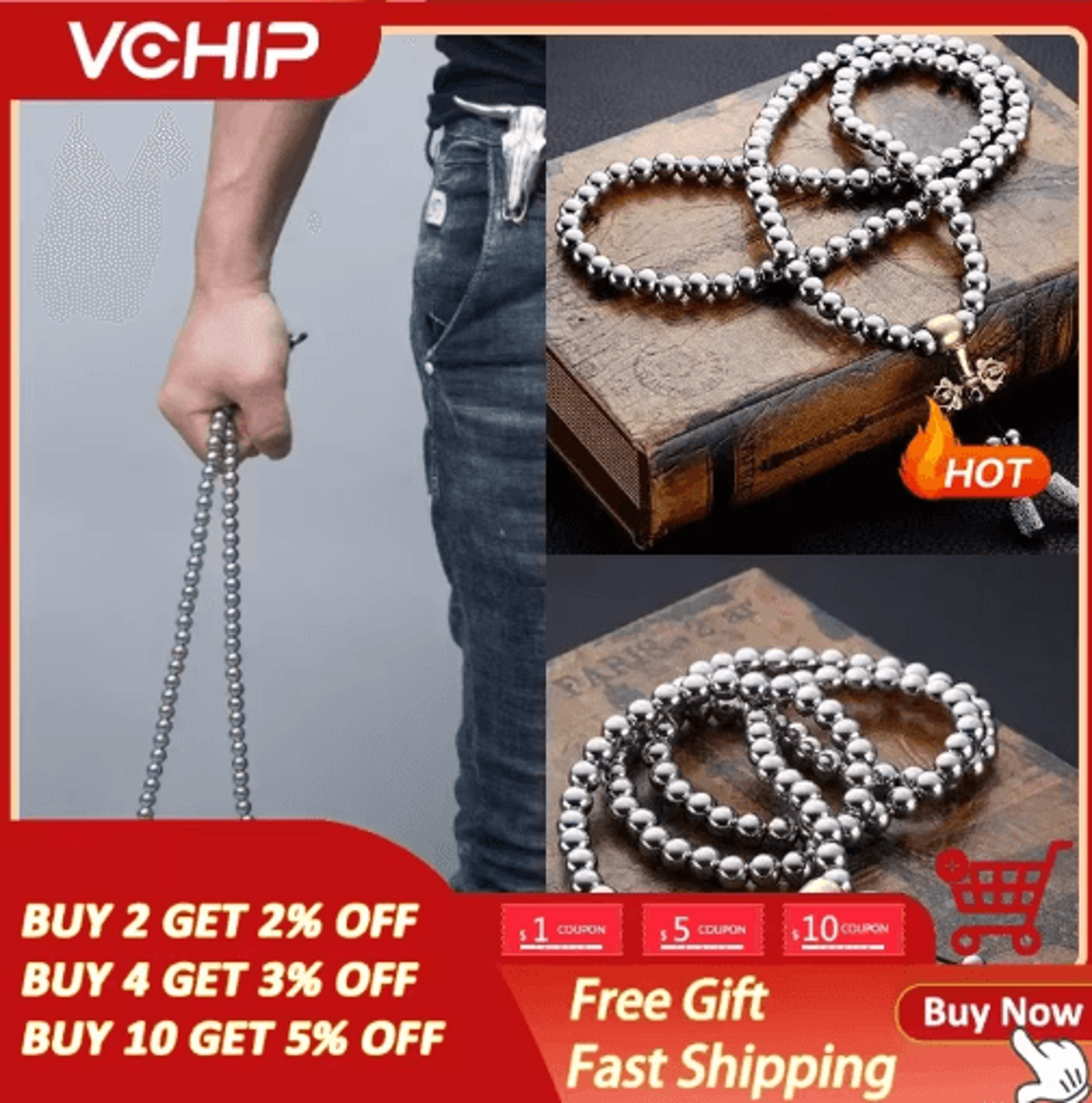 tactical steel bead survival bracelet & necklace for outdoor protection