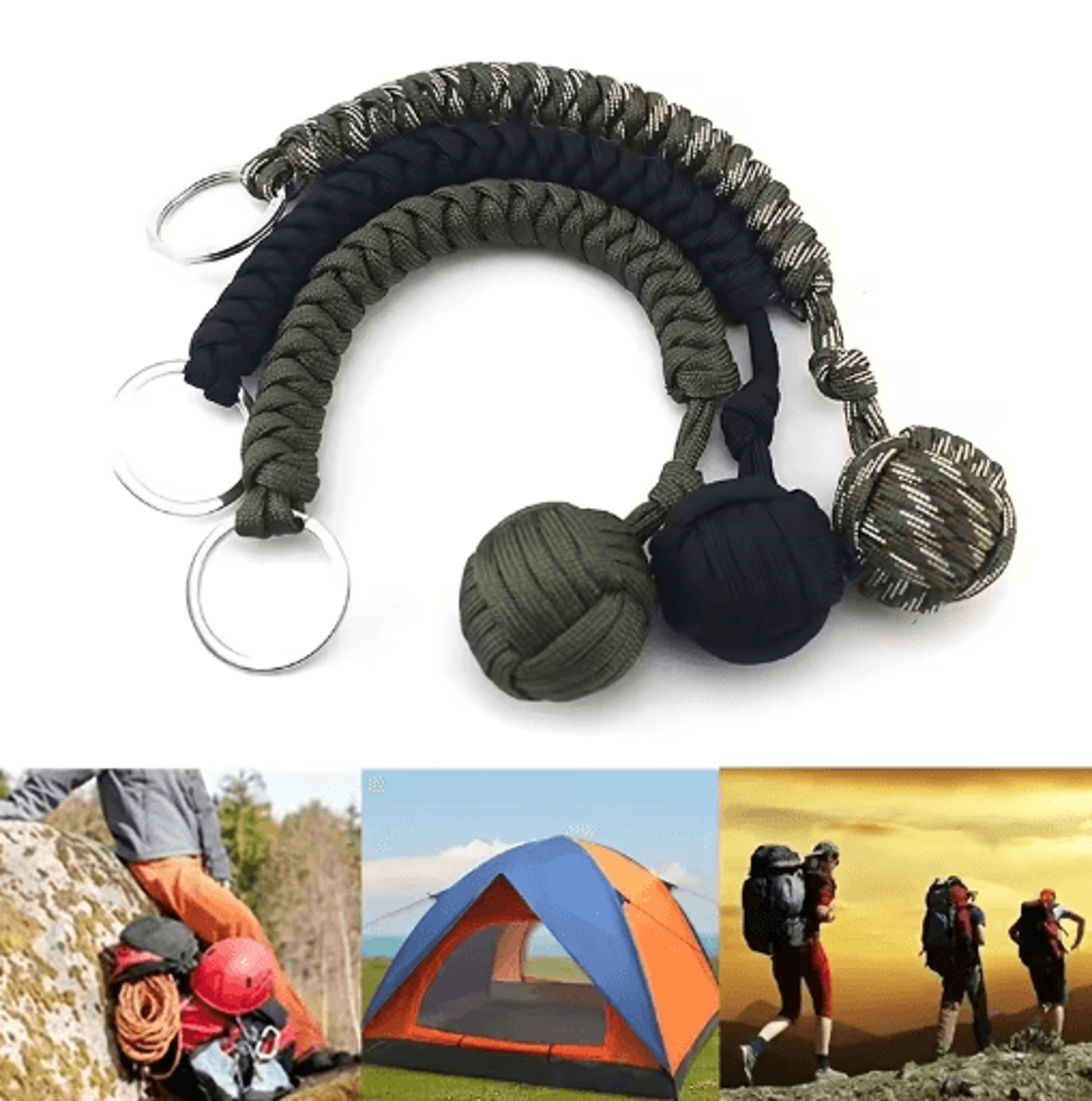 outdoor paracord monkey fist survival keychain with steel ball