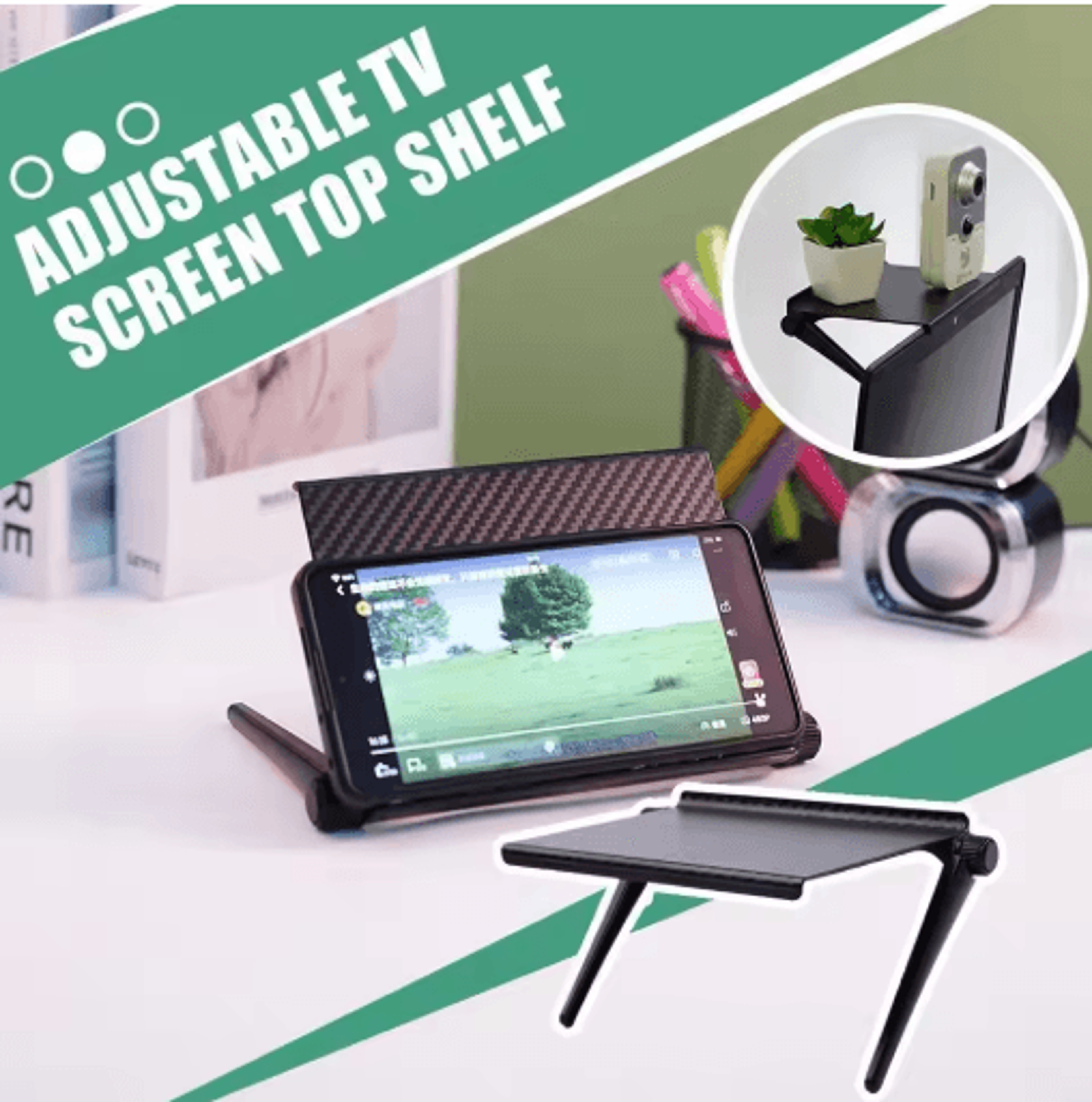 adjustable tv & computer monitor shelf for desktop organization