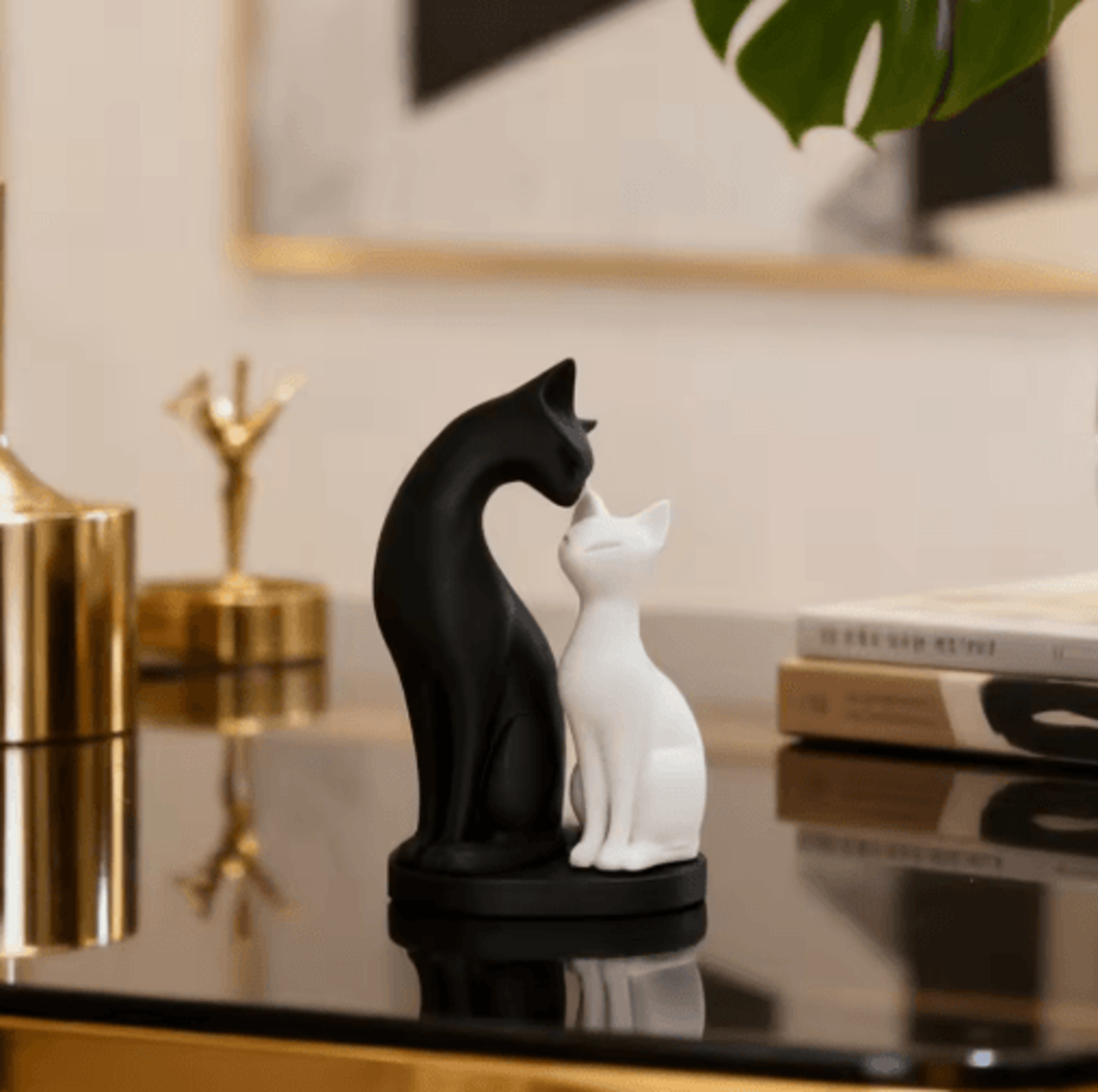 elegant black & white cat sculpture for home & office decor