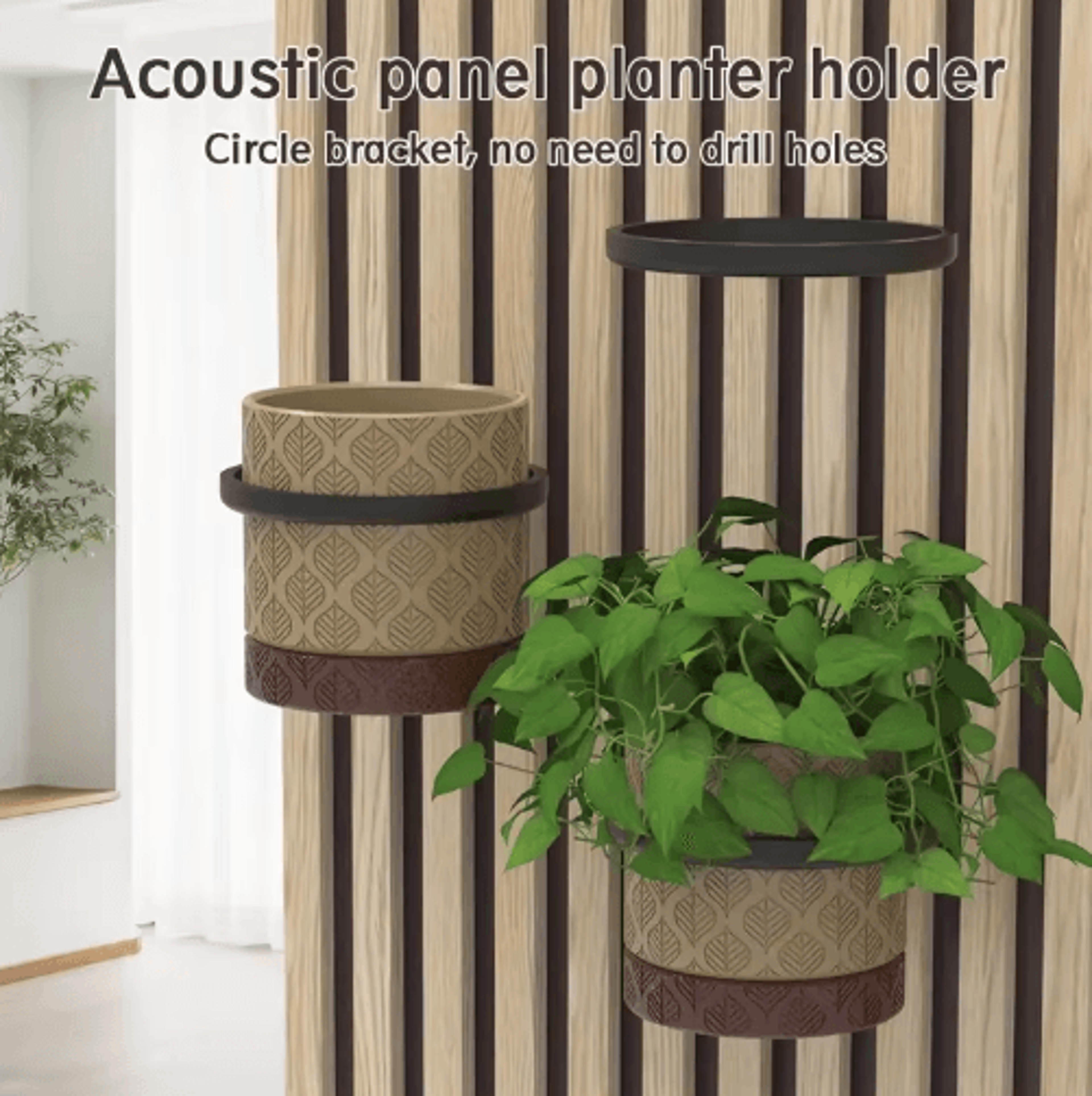 2pcs black acoustic panel plant rings for wall & ceiling gaps