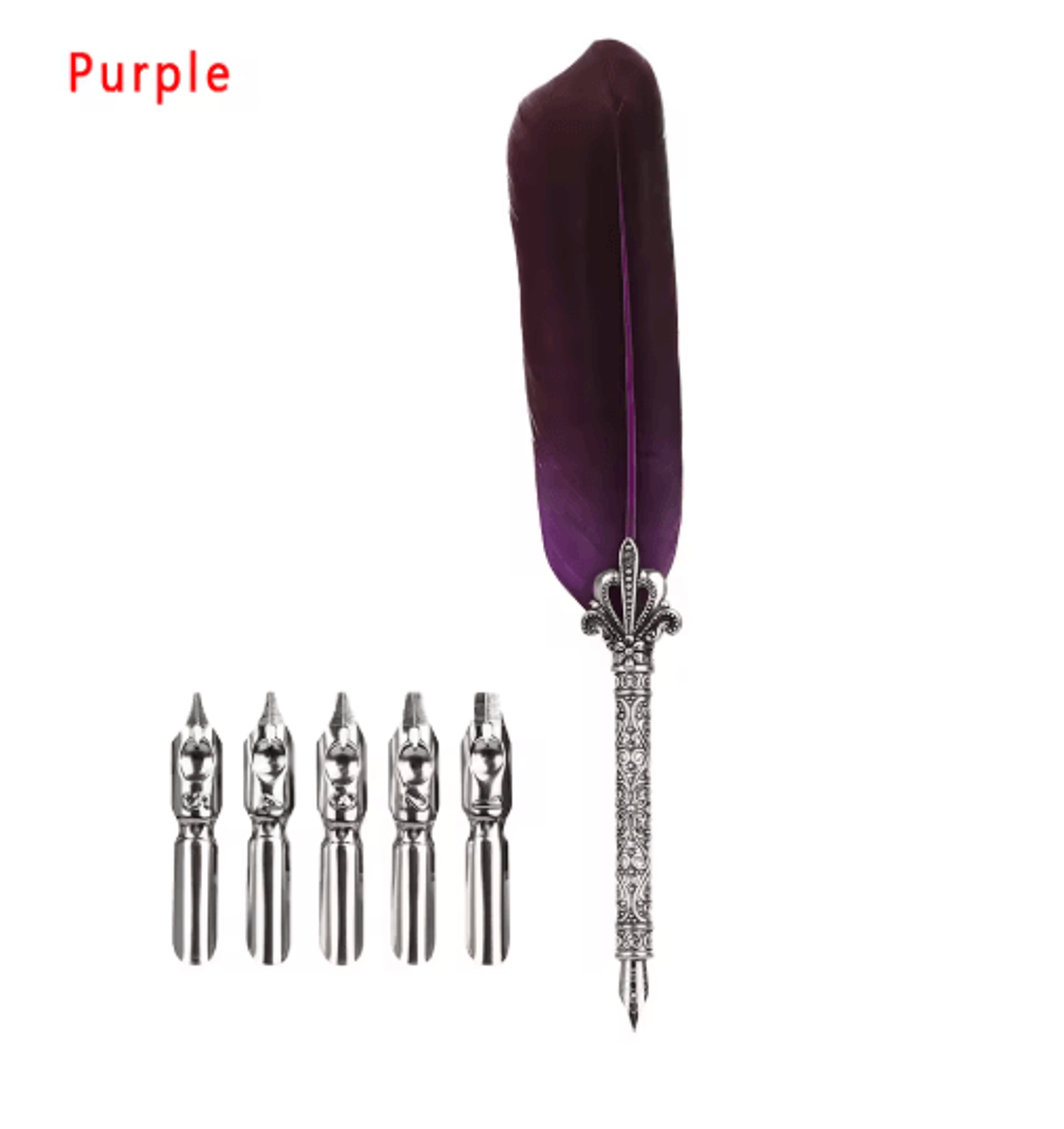 Luxury Vintage Feather Quill Pen Set With Gift Box  5 Nibs 10