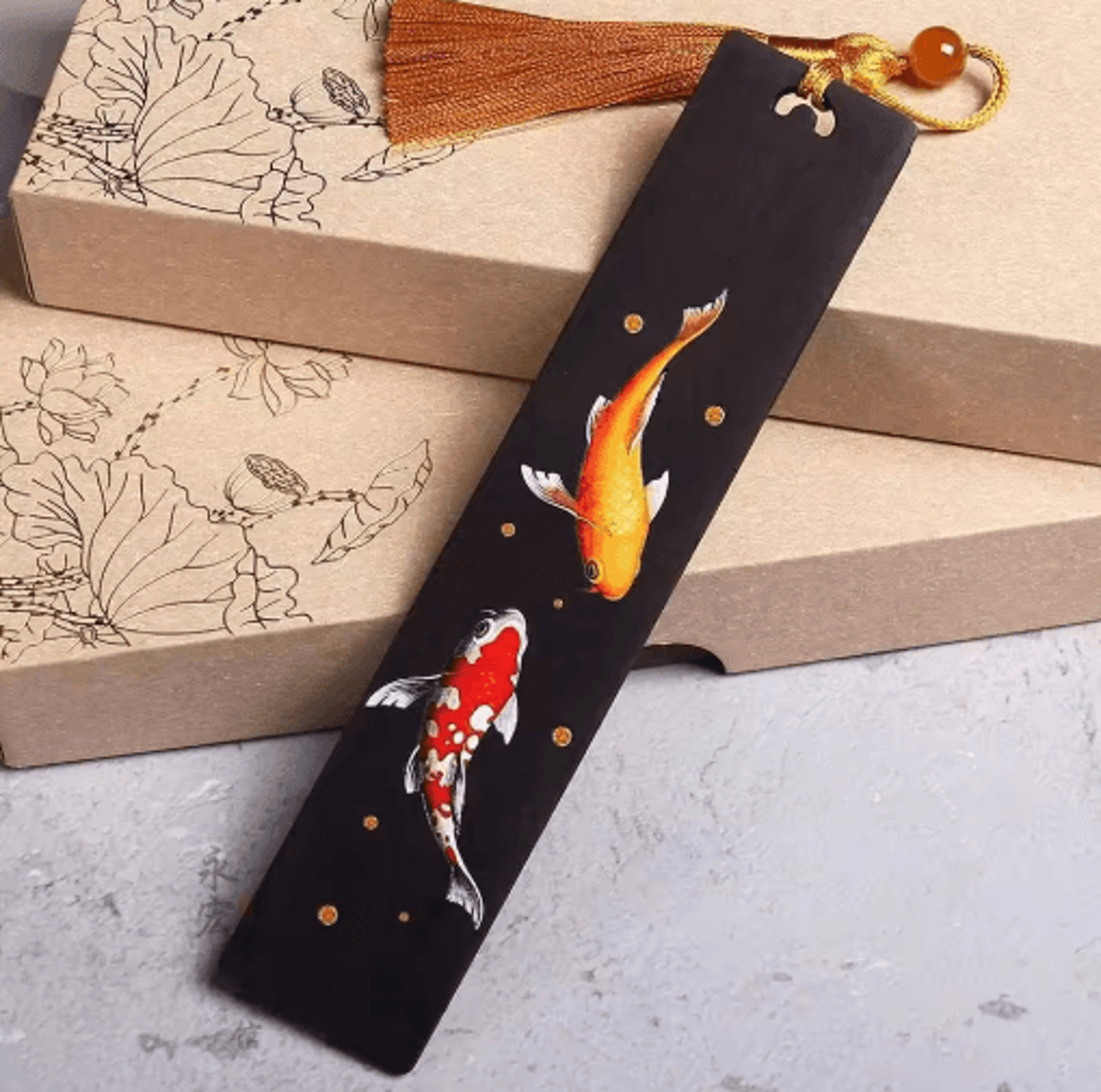 Retro Chinese Wooden Bookmark With Ebony Carved Design 2