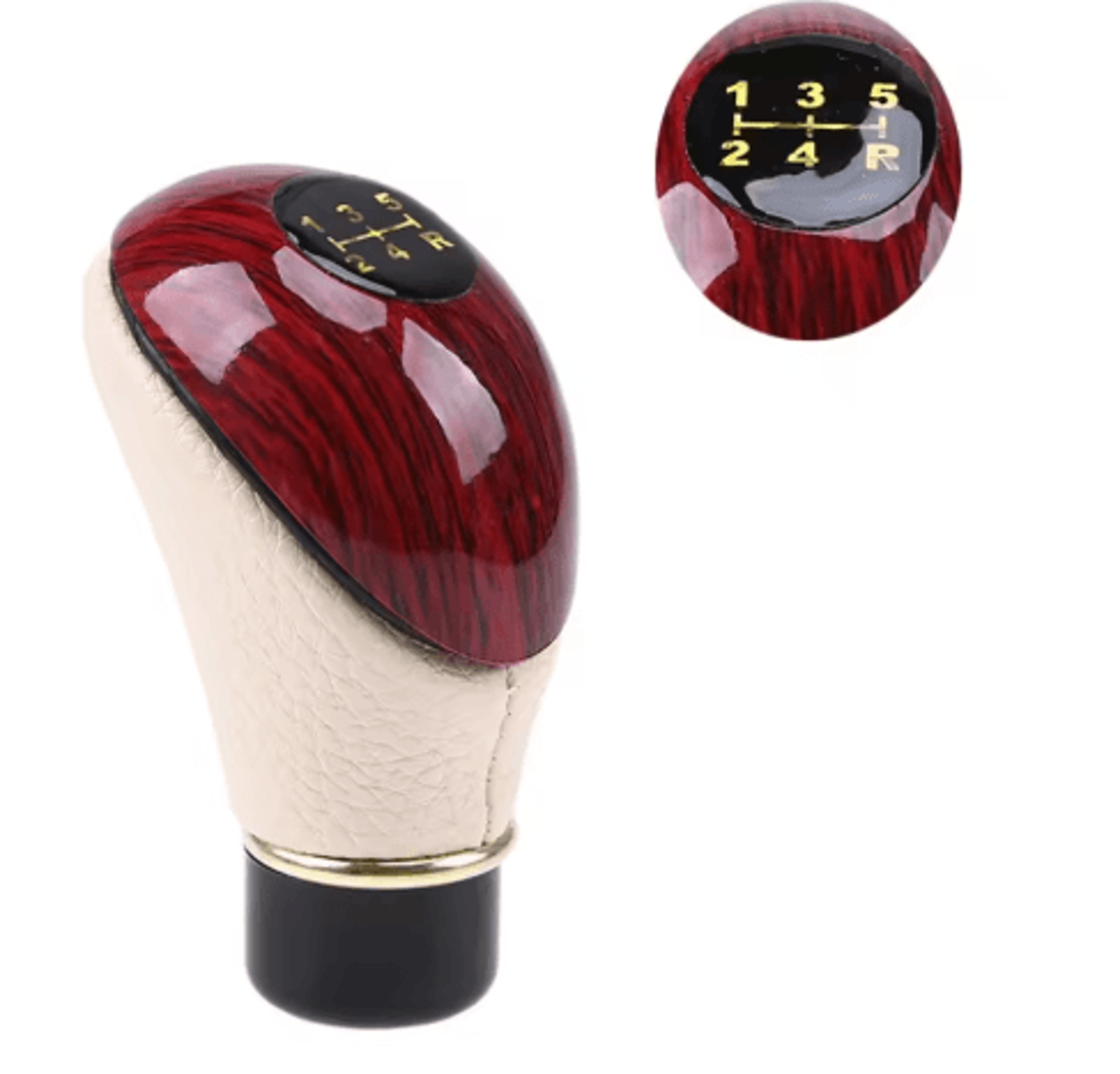 Universal Wooden  PU Leather 5Speed Manual Gear Shift Knob 6