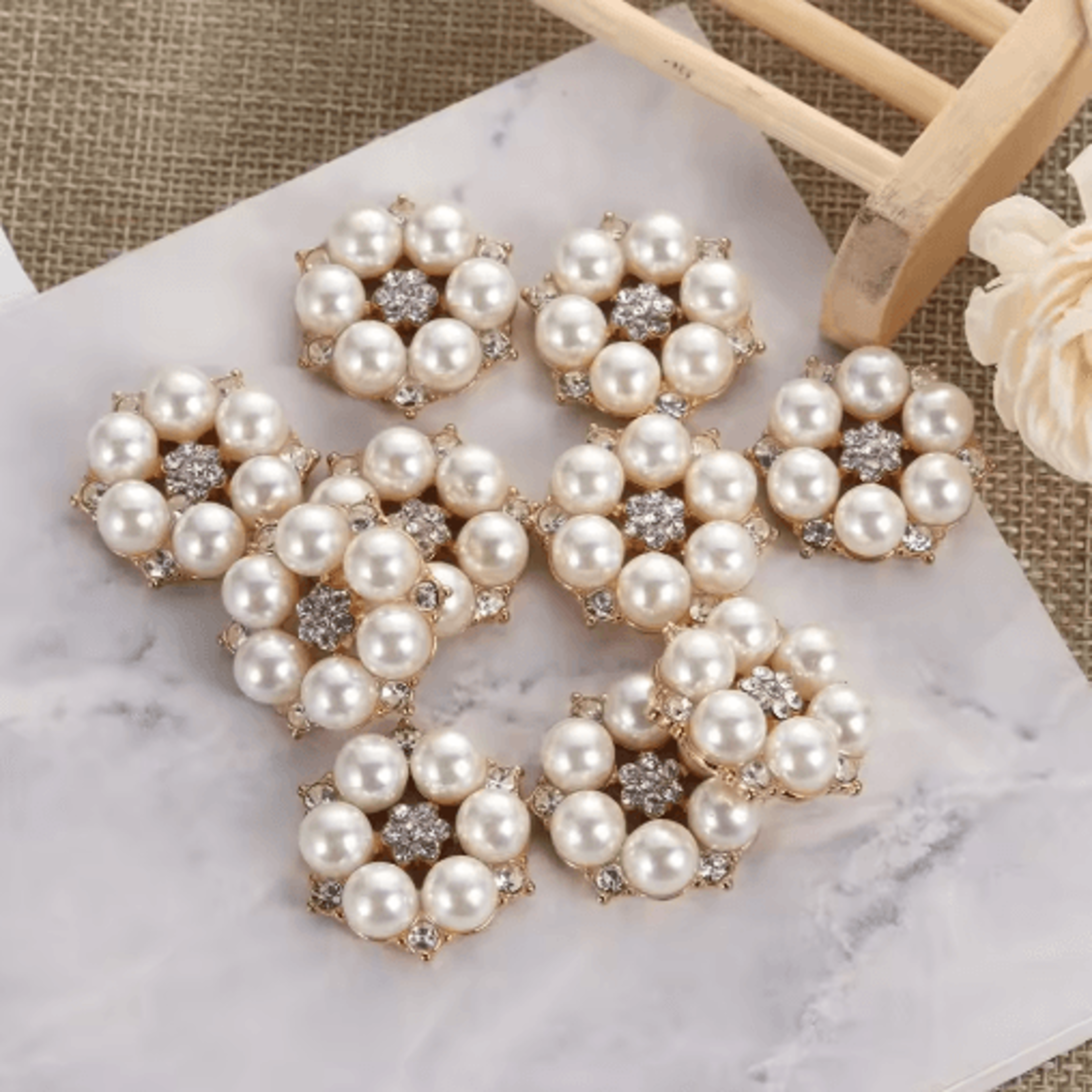 Flower Rhinestone Pearl Buttons Set For Wedding  DIY Decorations 9