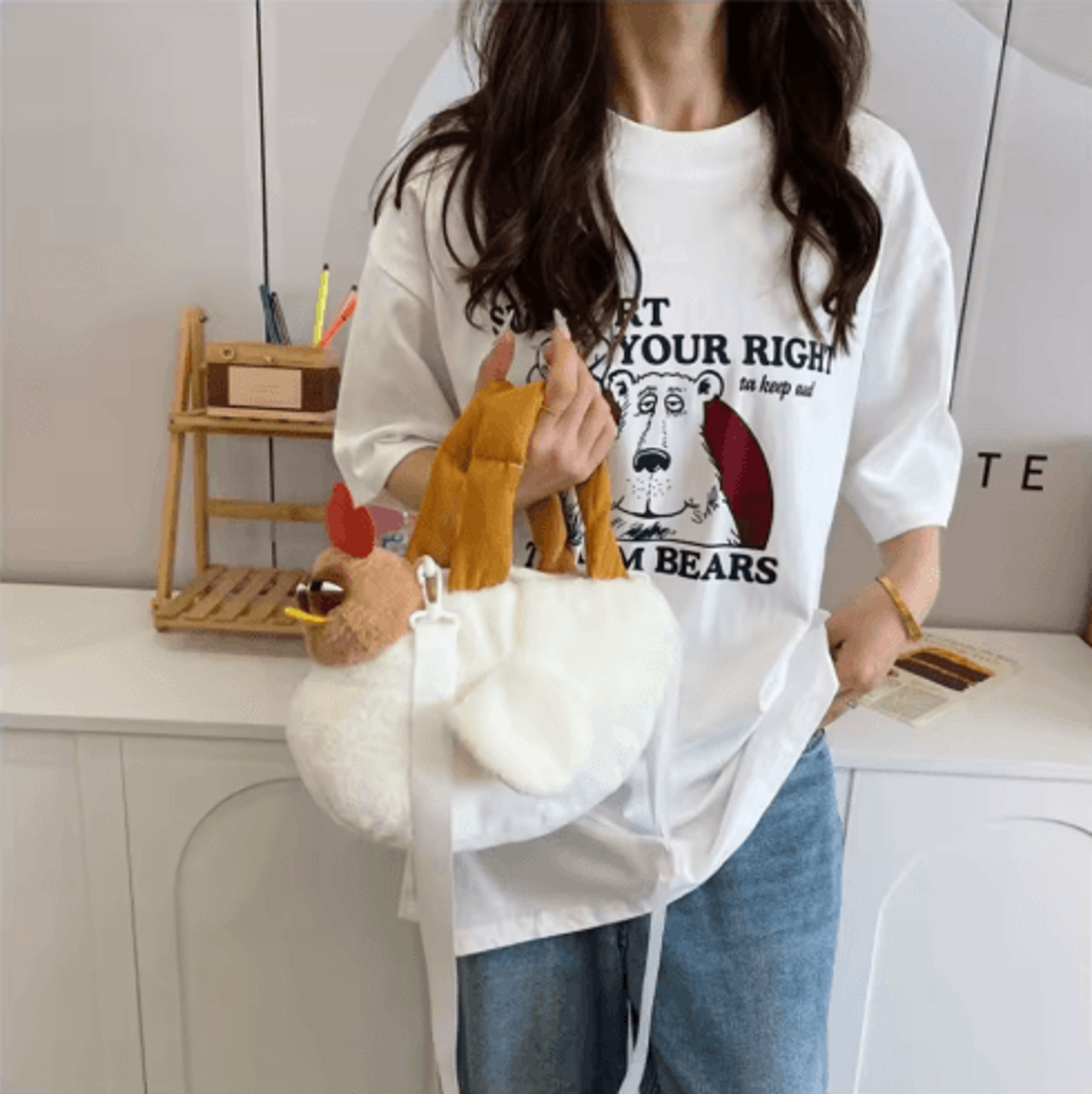 cute chicken plush shoulder bag for girls & kids