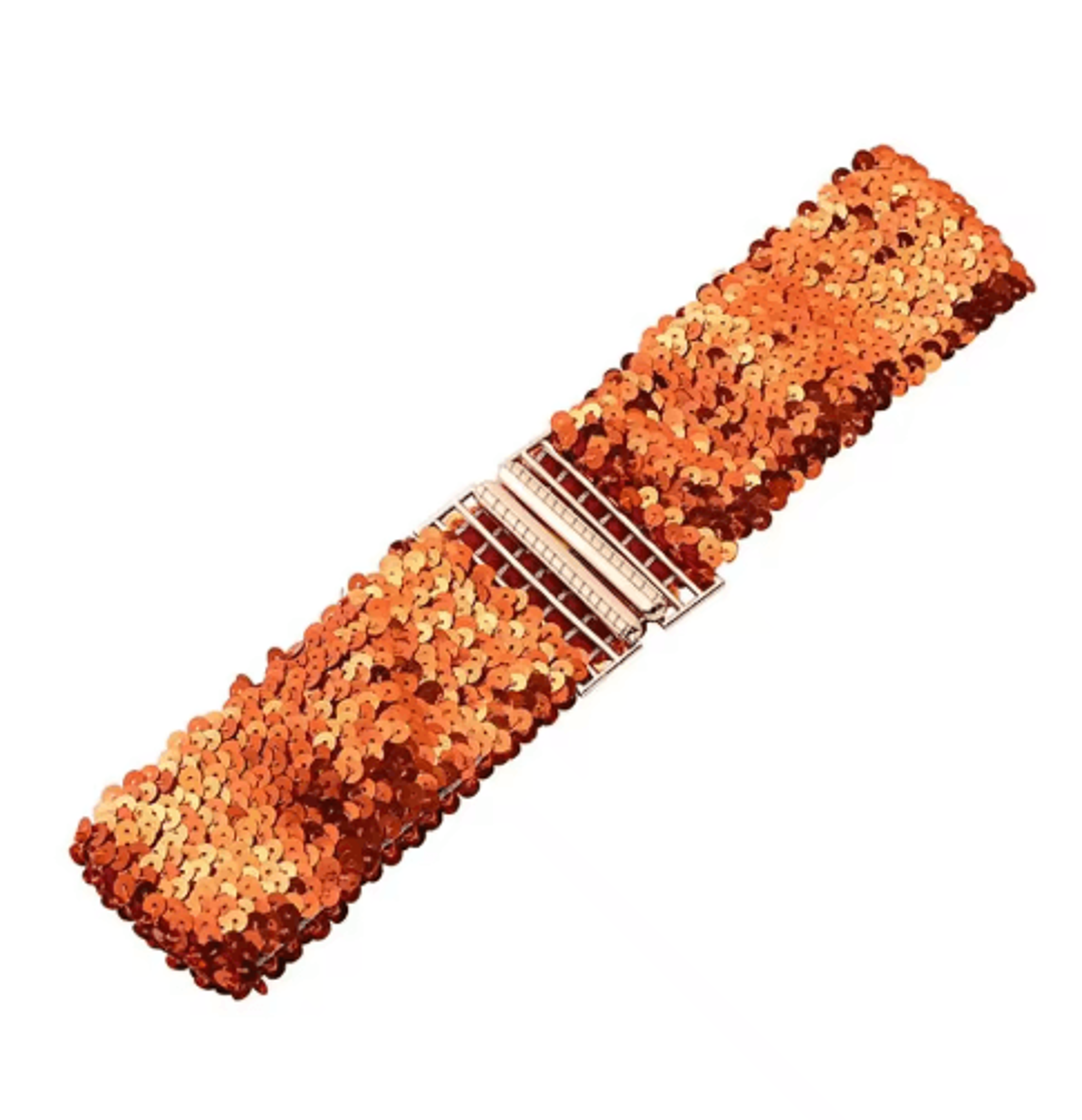 Wide Elastic Sequin Waist Belt With Gold Buckle For Women 1