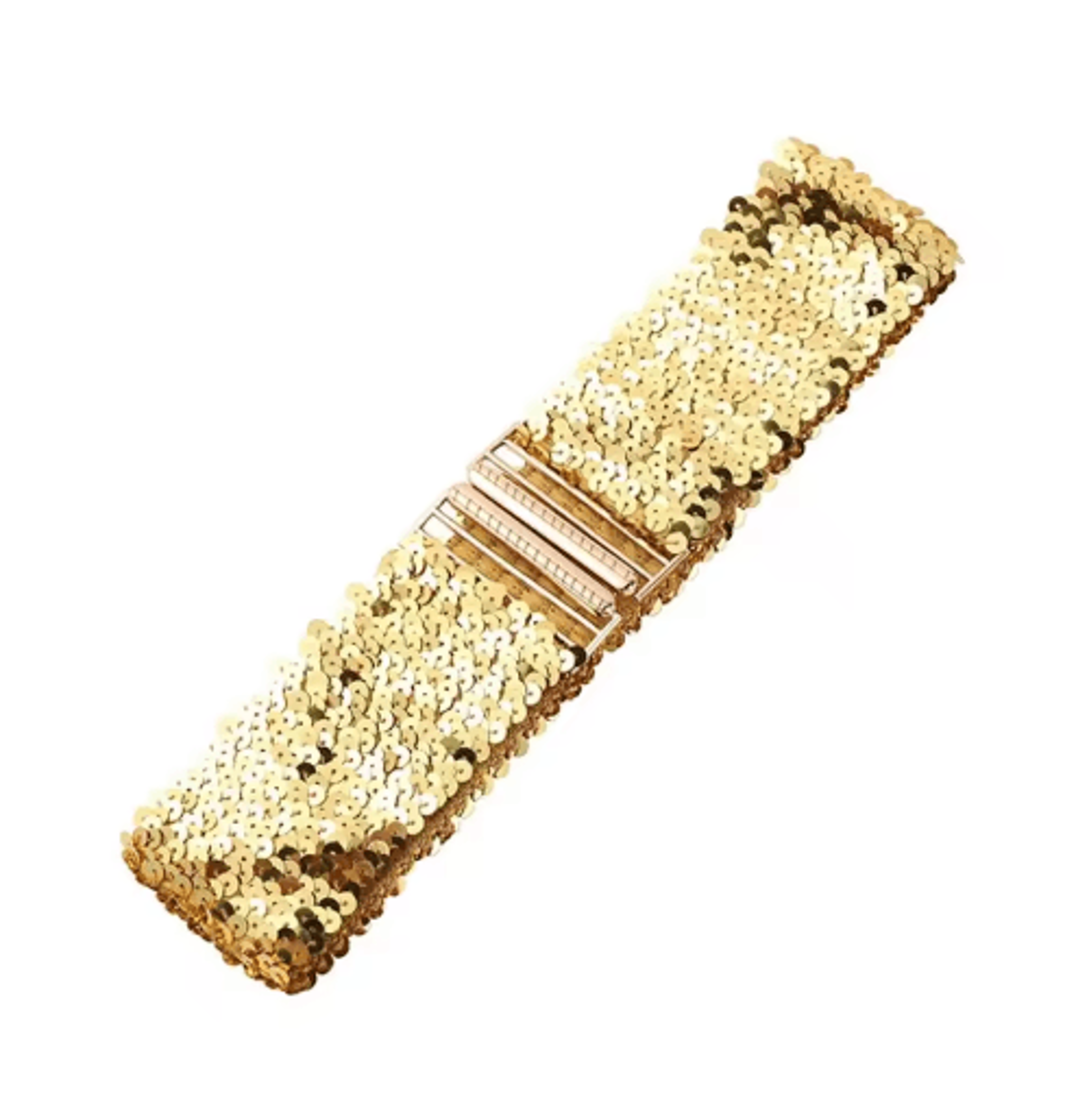 Wide Elastic Sequin Waist Belt With Gold Buckle For Women 7