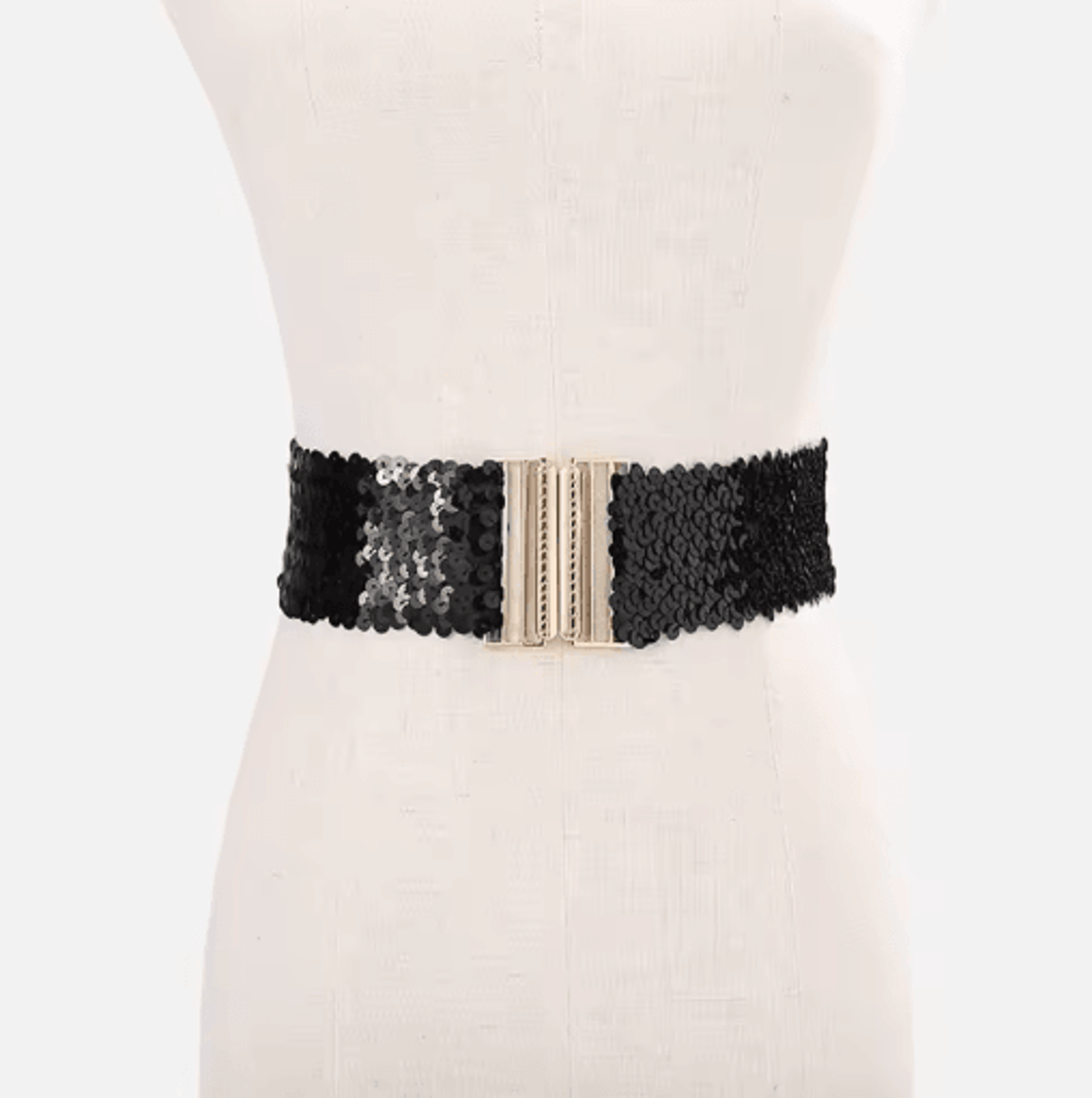 Wide Elastic Sequin Waist Belt With Gold Buckle For Women 14