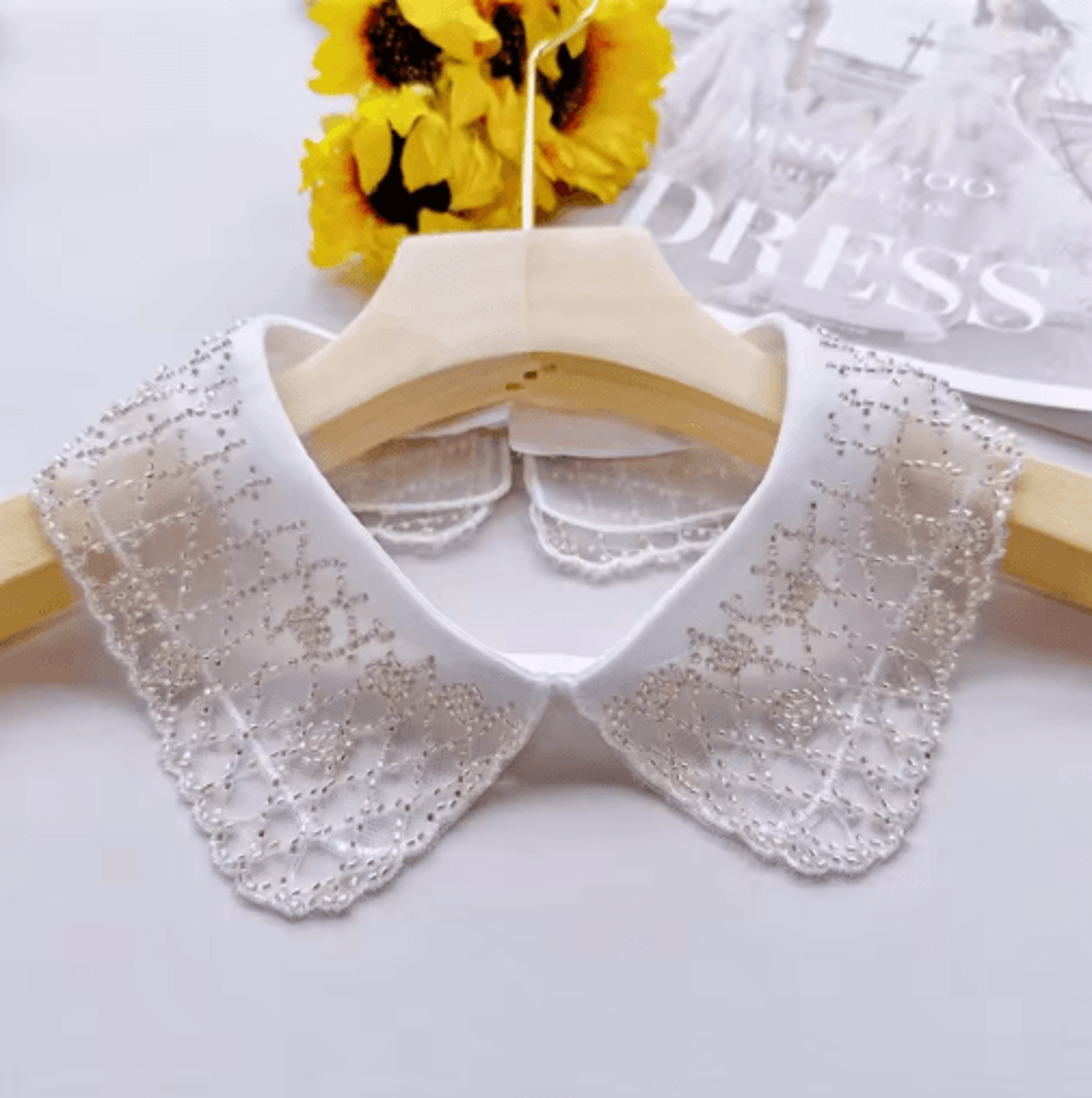 Womens Double Layer Lace Detachable Collar Shawl With Pearl Embroidery 2