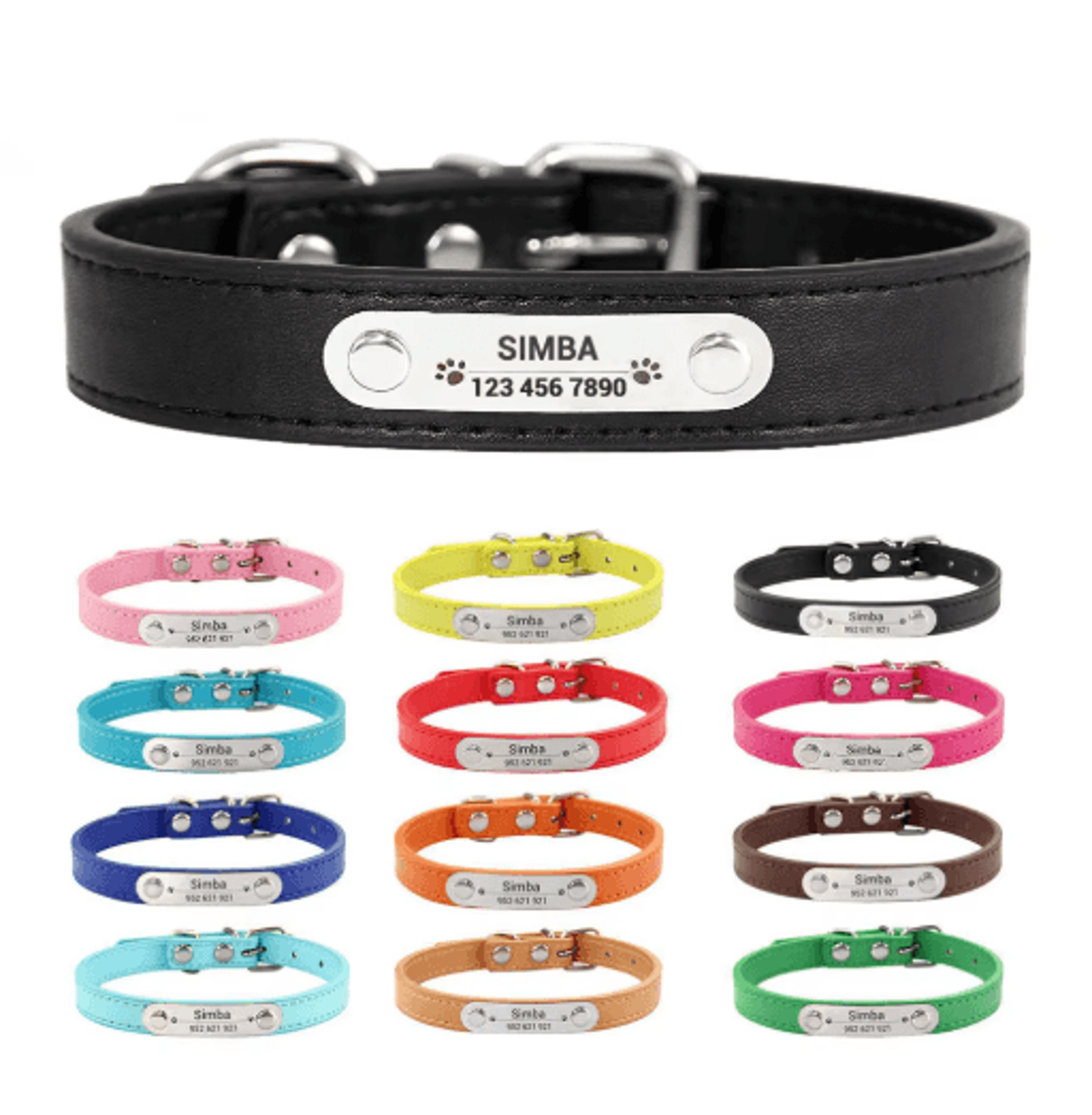 Personalized PU Leather Dog Collar With Engraved Name ID Anti Lost Pet Collar 0