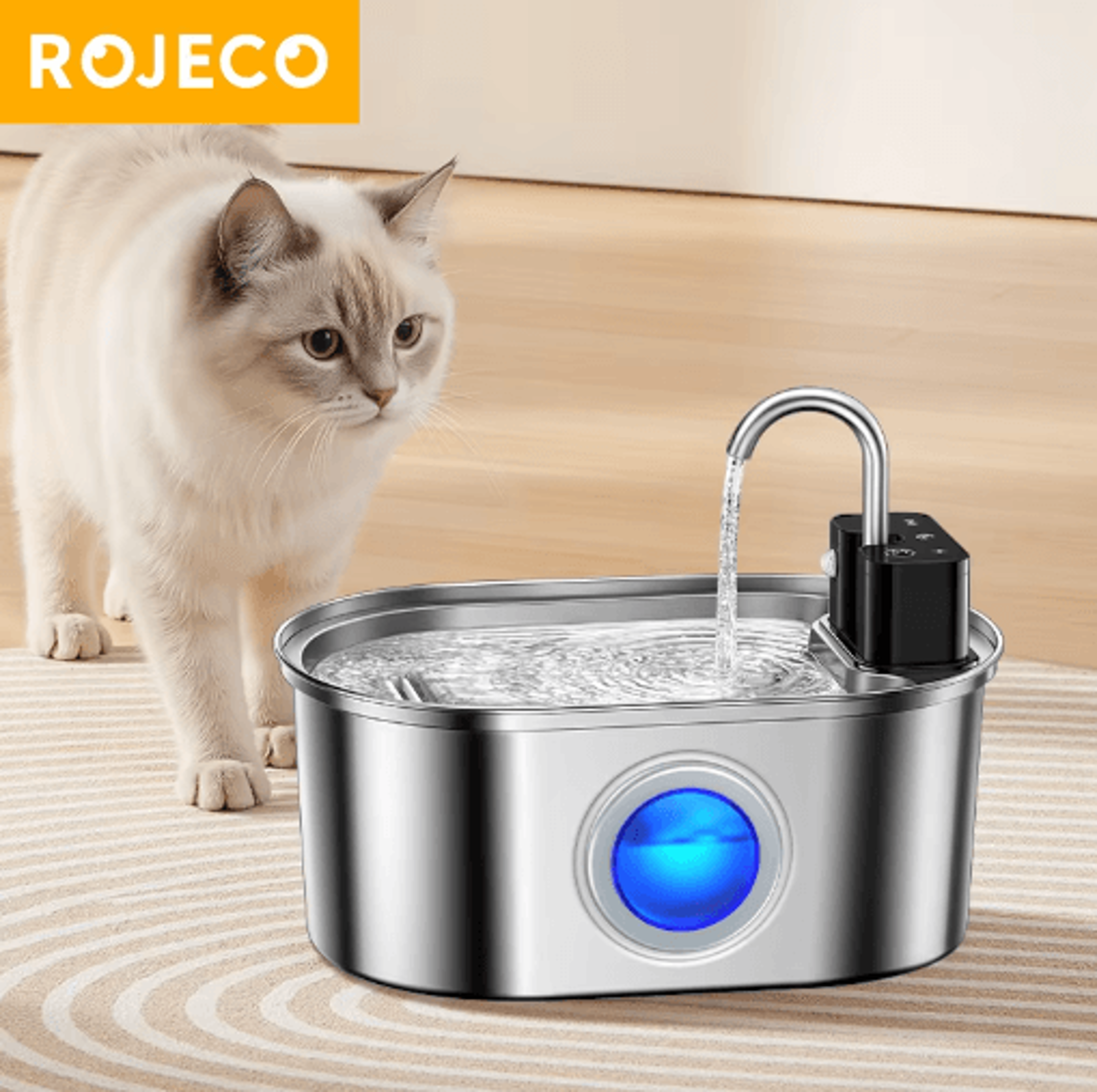 rojeco 3.2l wireless pet water fountain – smart stainless steel automatic water dispenser