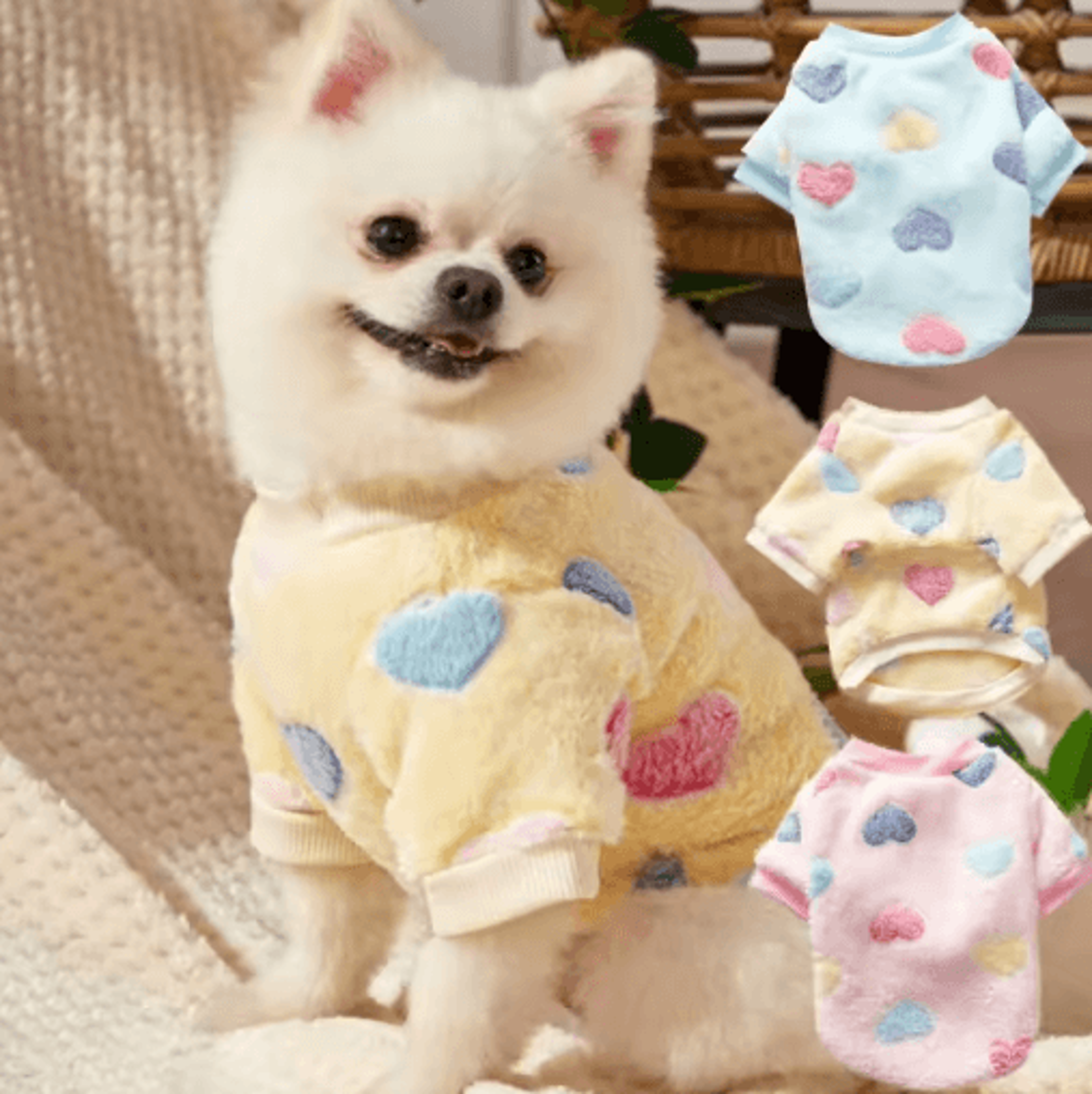 heart print flannel dog vest – soft winter puppy coat for small & medium dogs