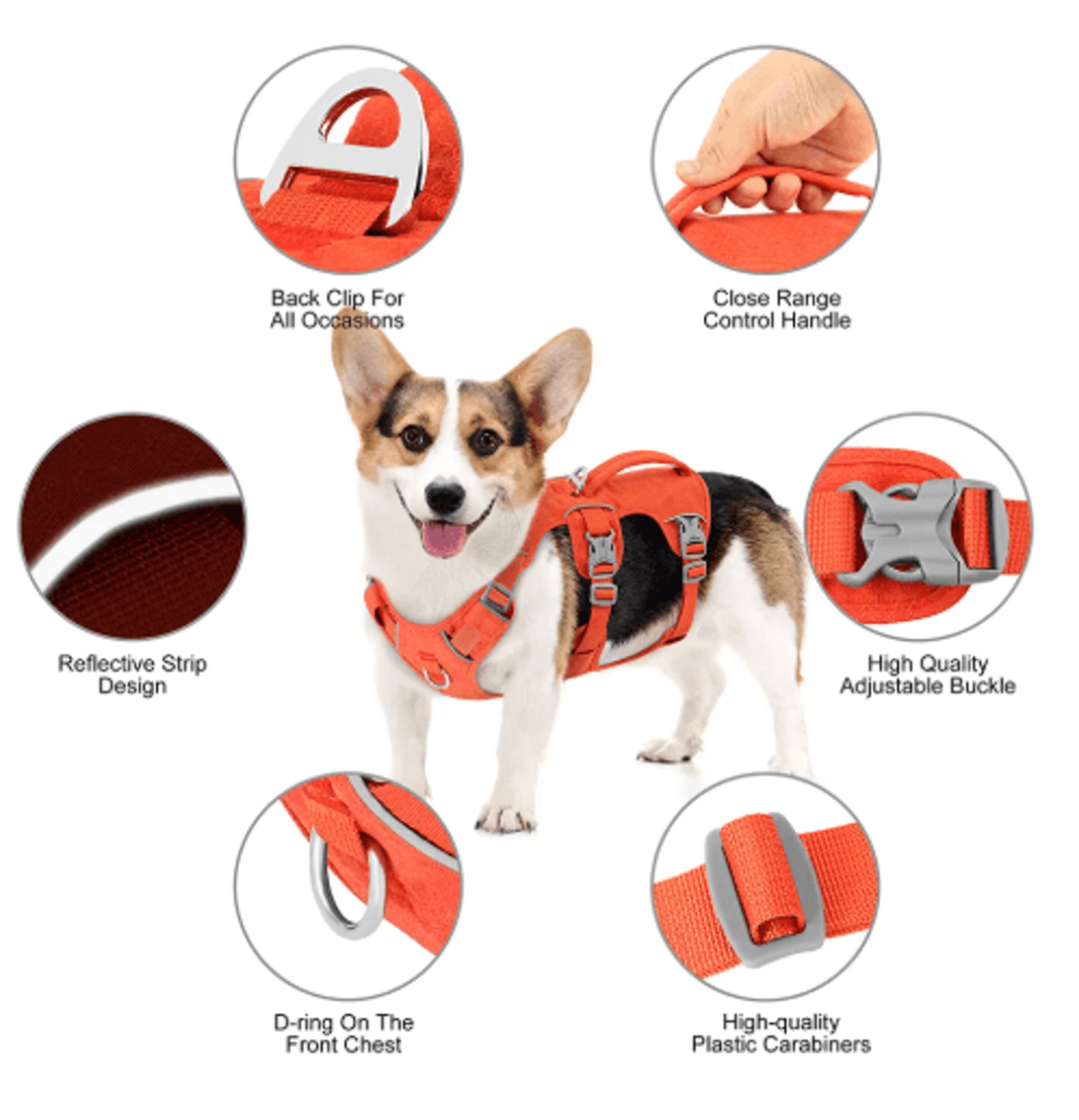Escape Proof Reflective Dog Harness  Adjustable Nylon Pet Vest With Handle 5