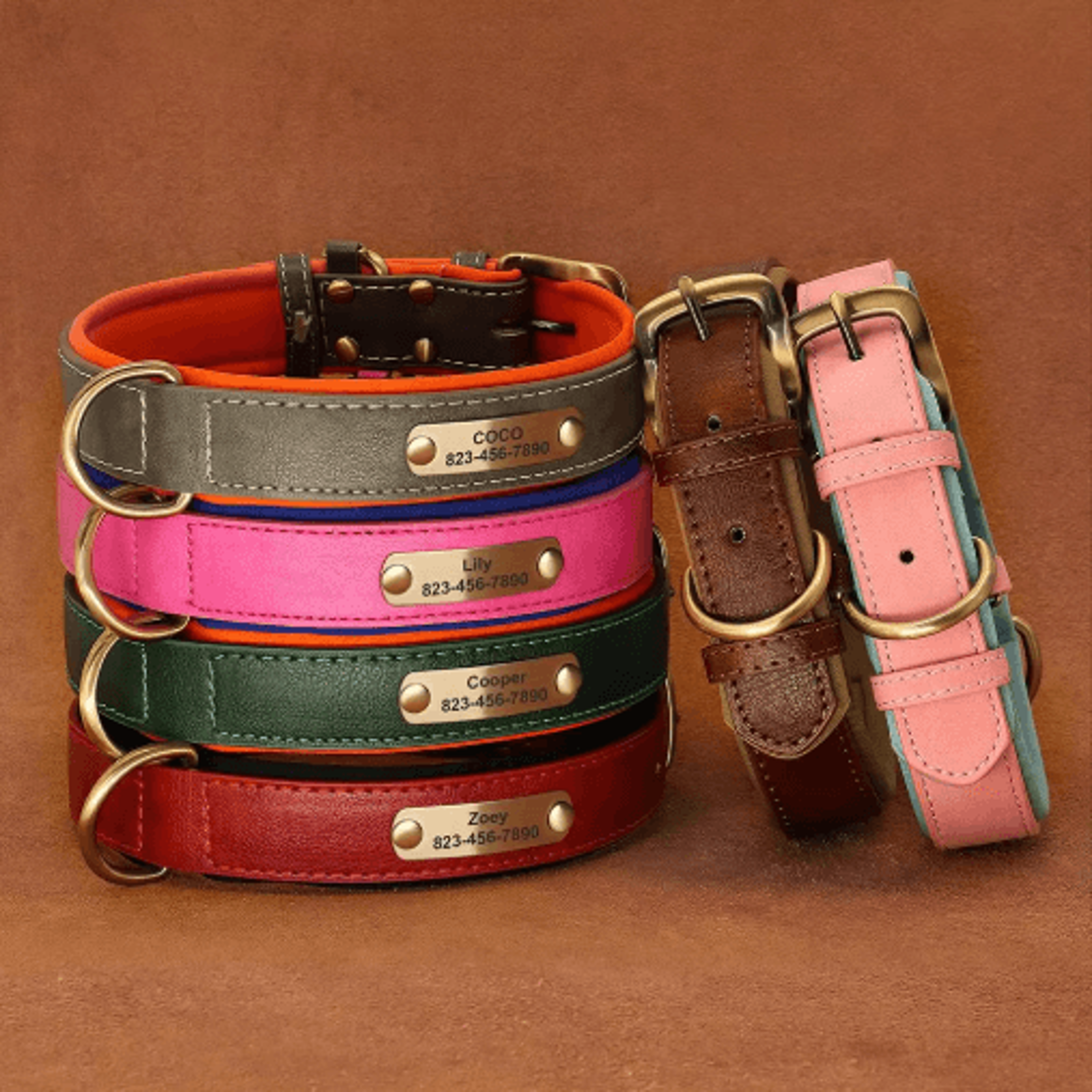 Personalized PU Leather Dog Collar With Free Engraved Nameplate For All Dog Sizes 27