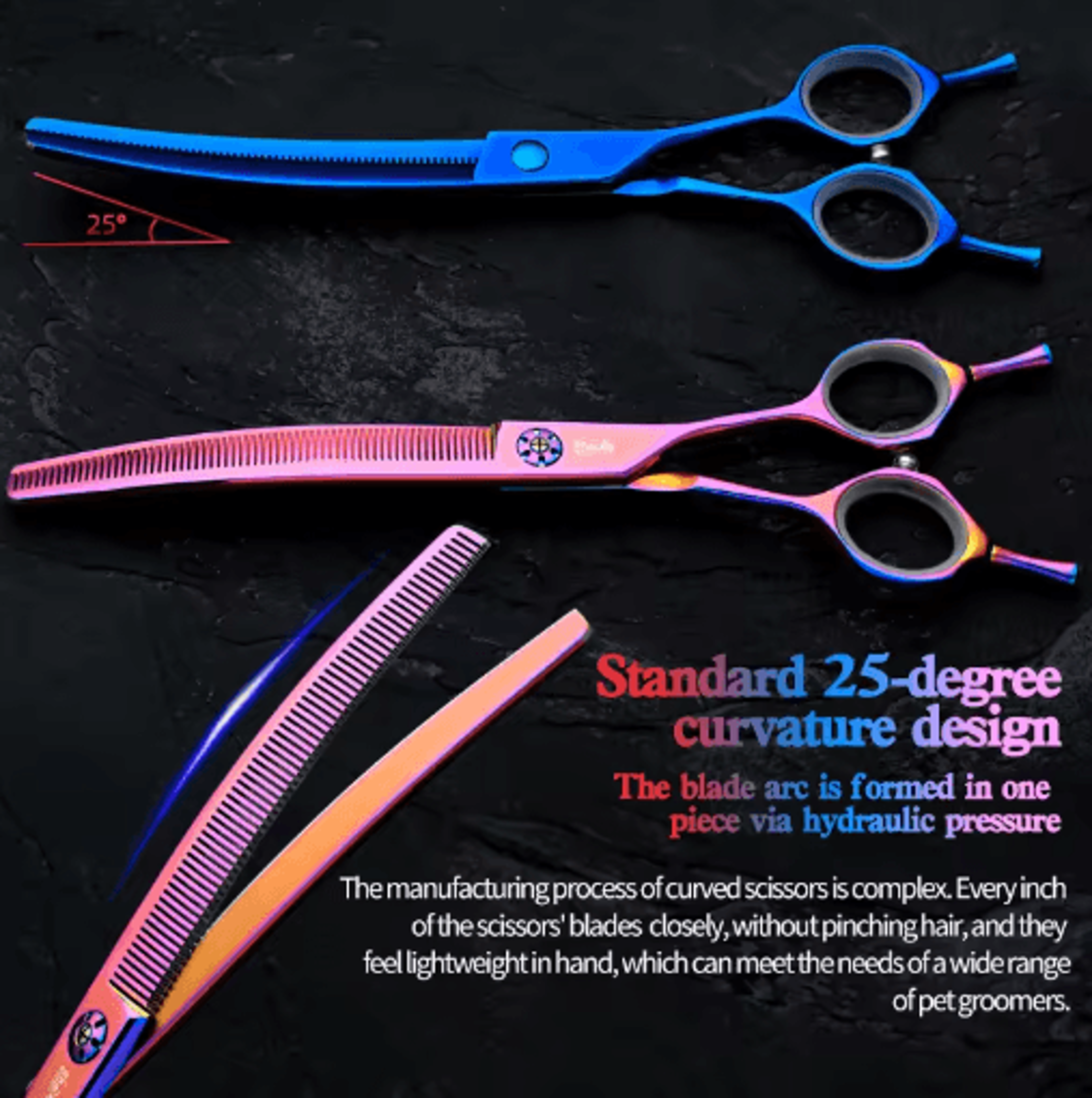 Professional 7 Inch JP440C Pet Grooming Scissors Set With Curved  Fishbone Teeth Blades 13