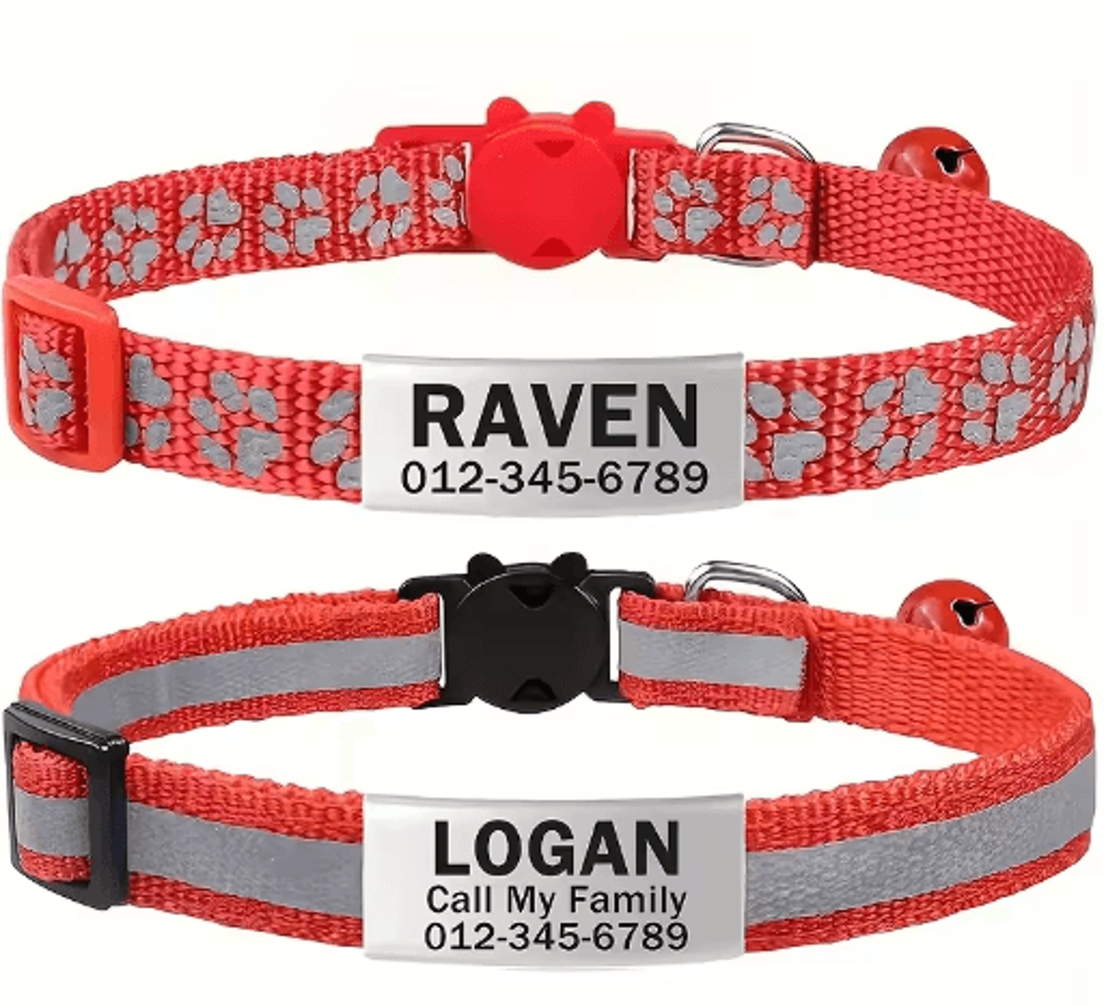 2PCS Personalized Reflective Cat  Puppy Collar Set With Free Engraved ID Tag 3