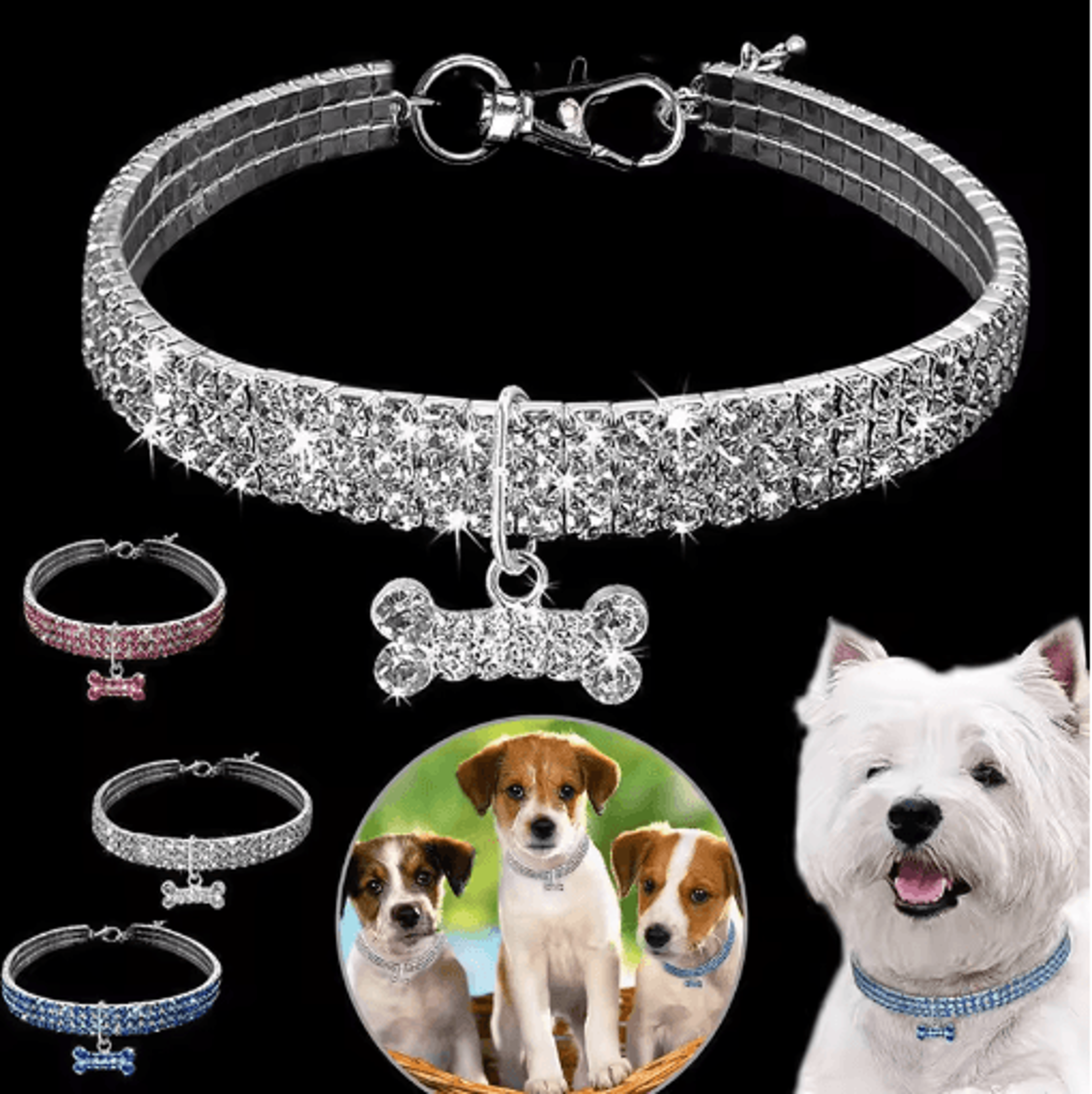 adjustable rhinestone dog collar crystal jewelry collar for puppies & small dogs