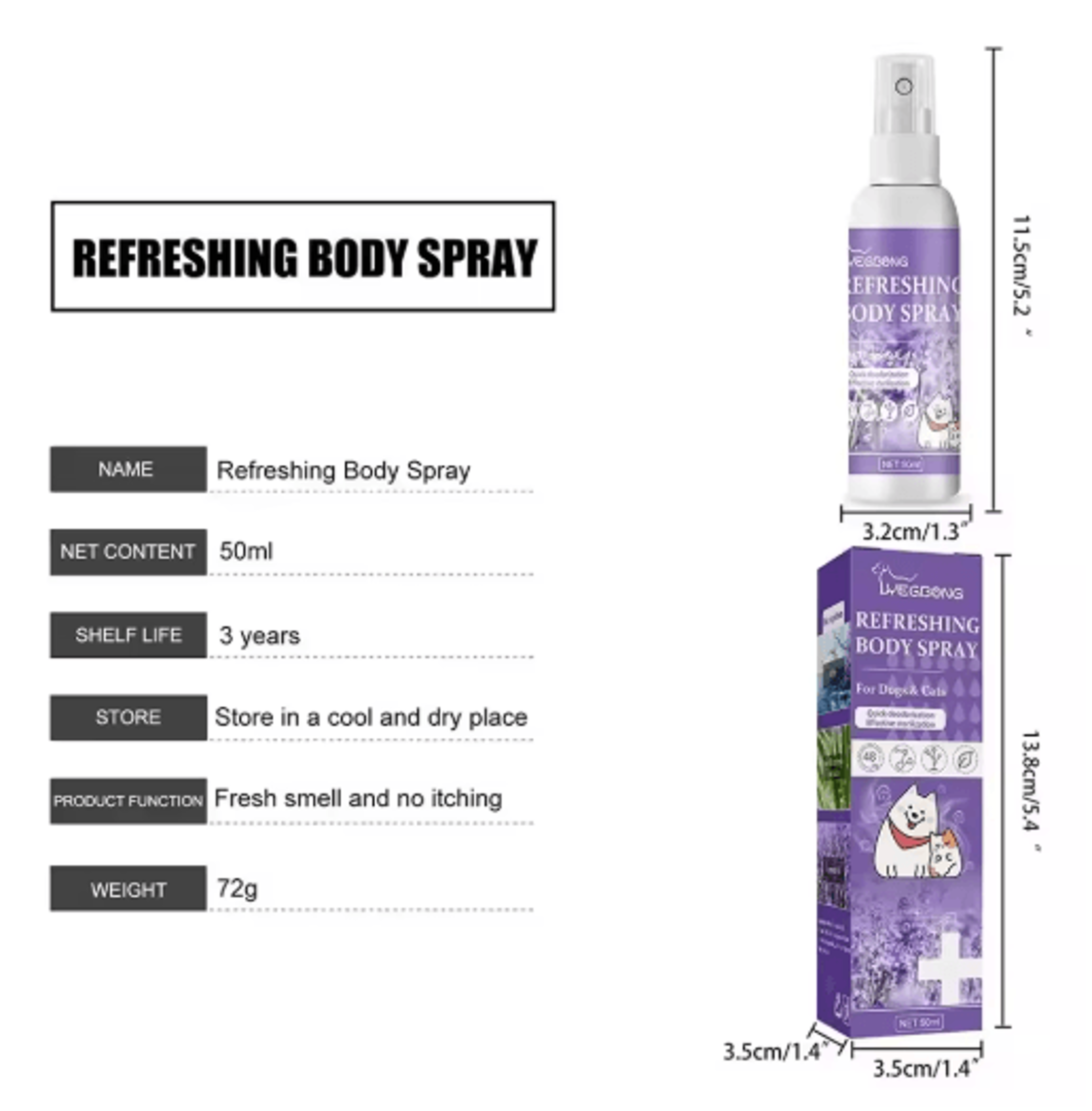 Lavender Pet Deodorizing Spray Anti Itch Perfume For Dogs  Cats 50ml 1
