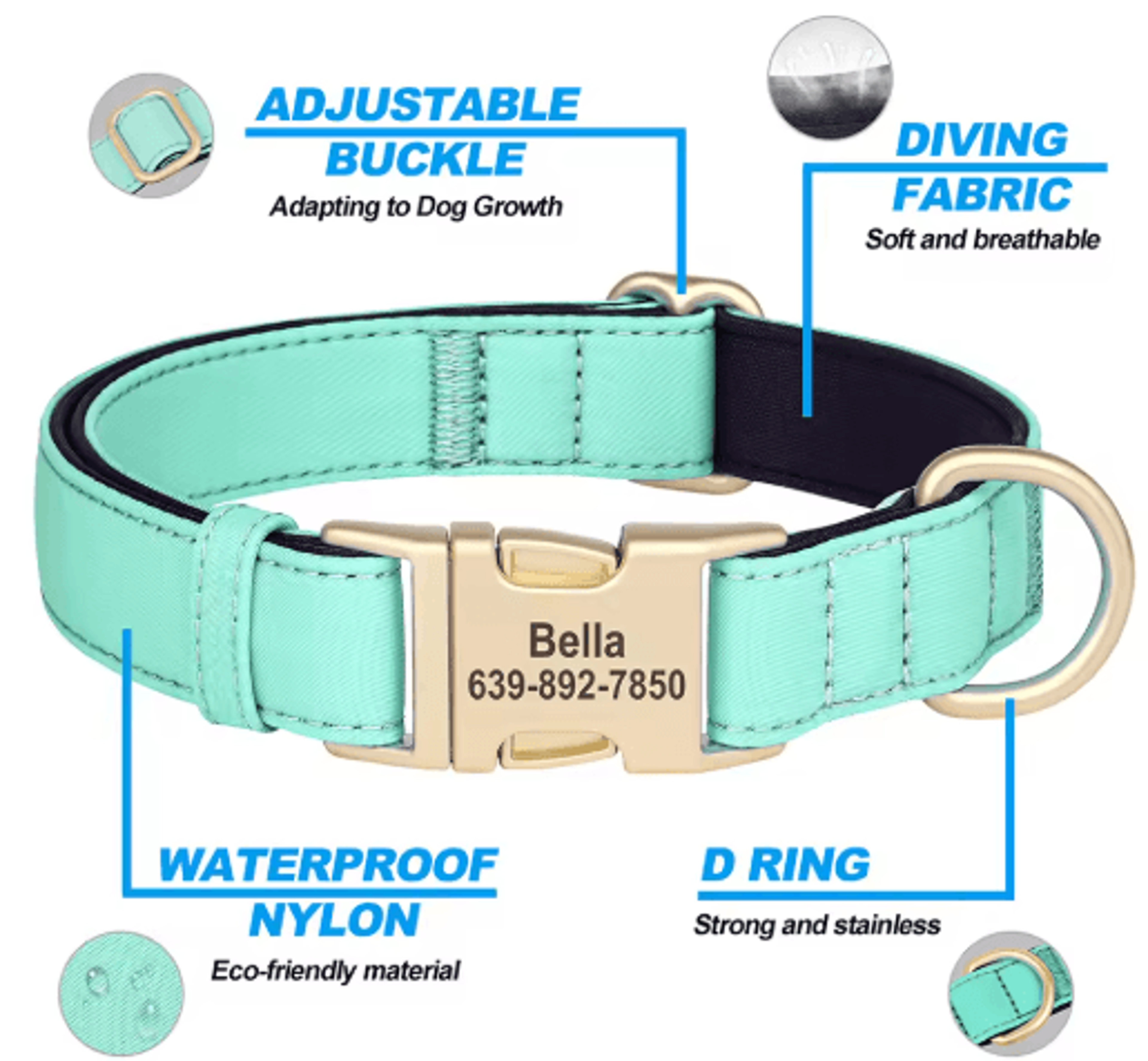 Personalized Waterproof Dog Collar  Soft Padded Engraved Nylon Collar For Dogs 11