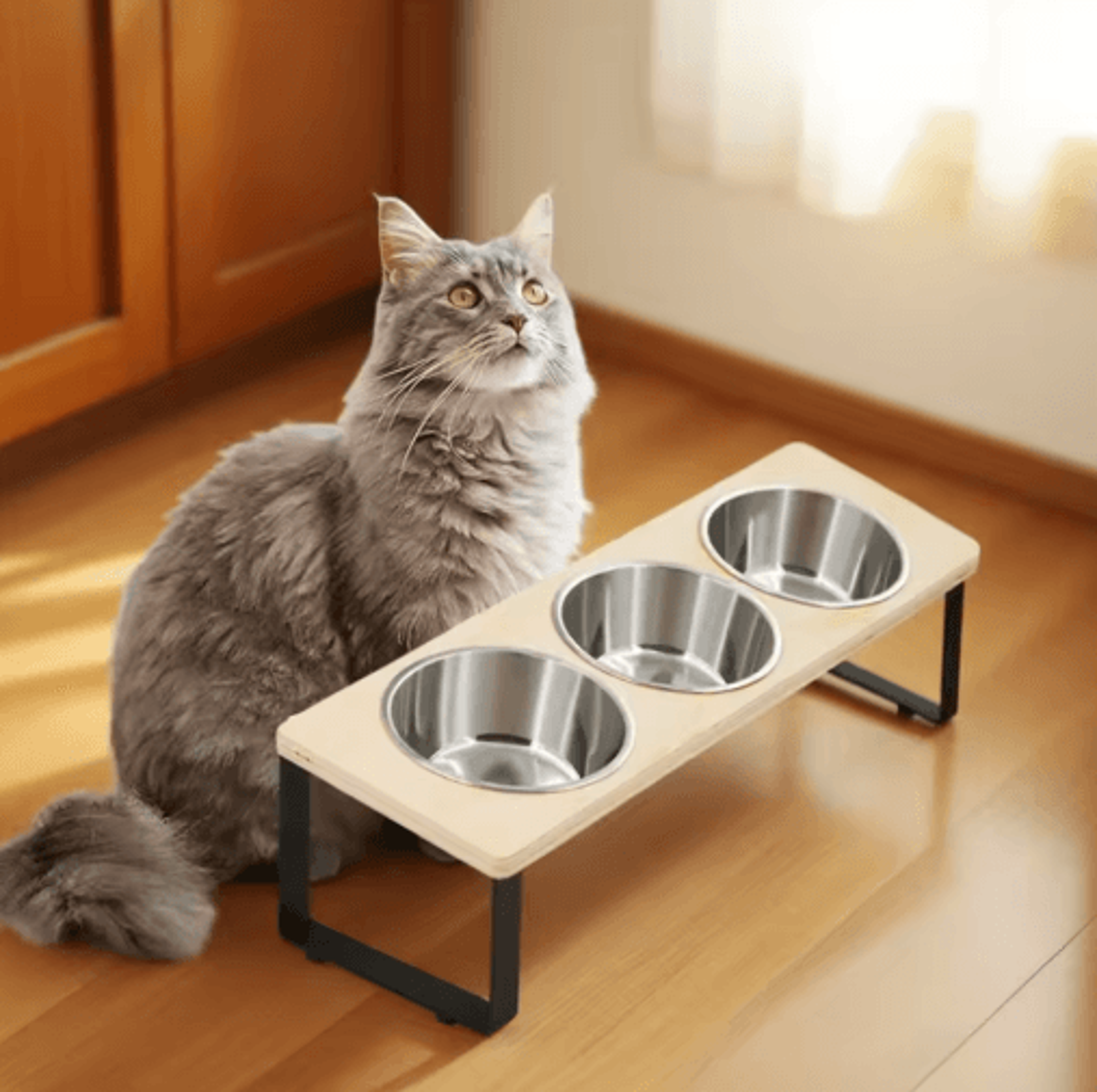 15 Tilted Elevated Cat Bowls  Raised Stainless Steel Feeding Set For Cats  Small Puppies 0
