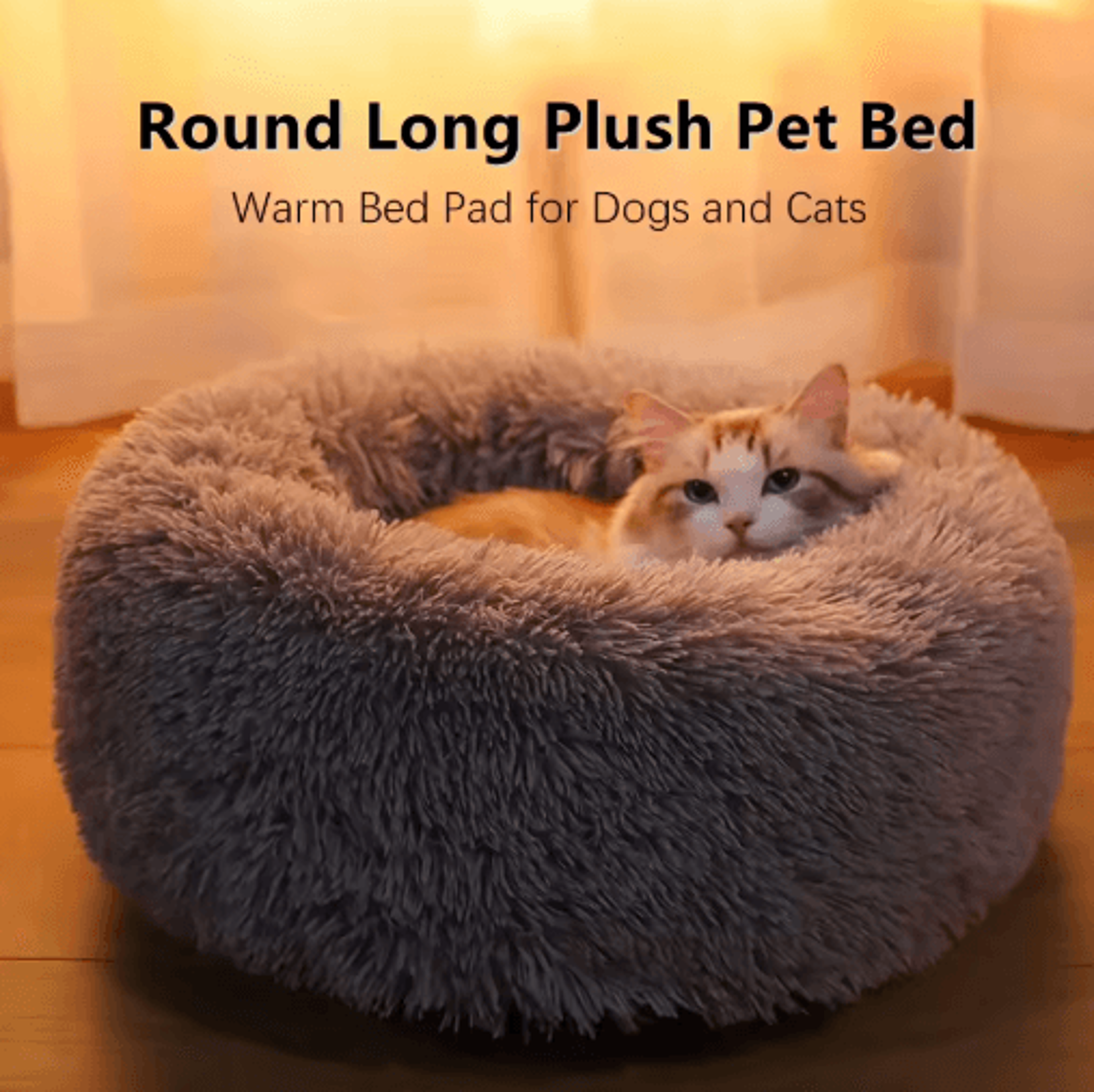 soft plush donut pet bed – calming faux fur sleeping bed for cats & dogs