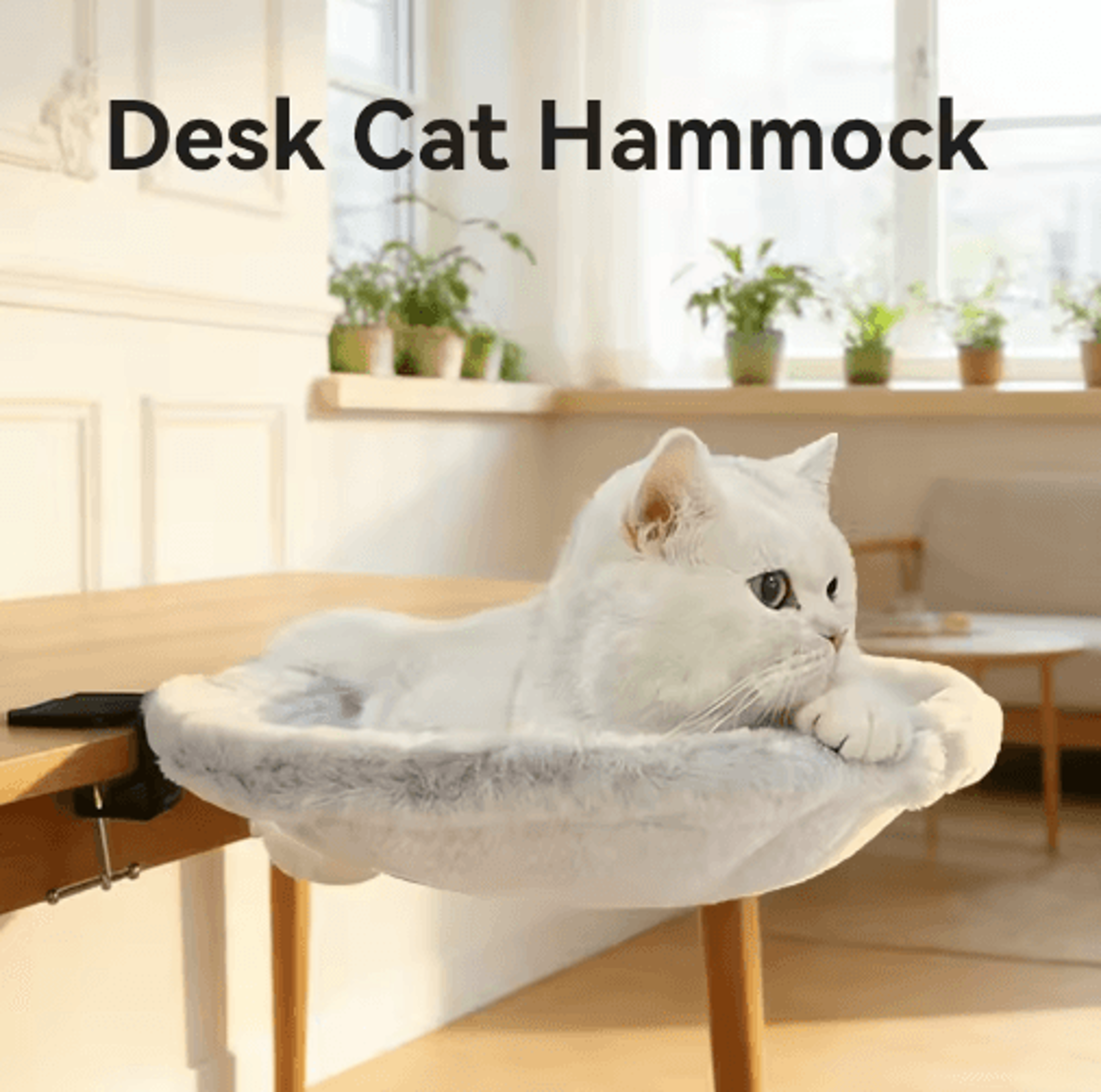 Desk Cat Hammock Bed  Adjustable Plush Pet Perch For Office Tables  Desks 0