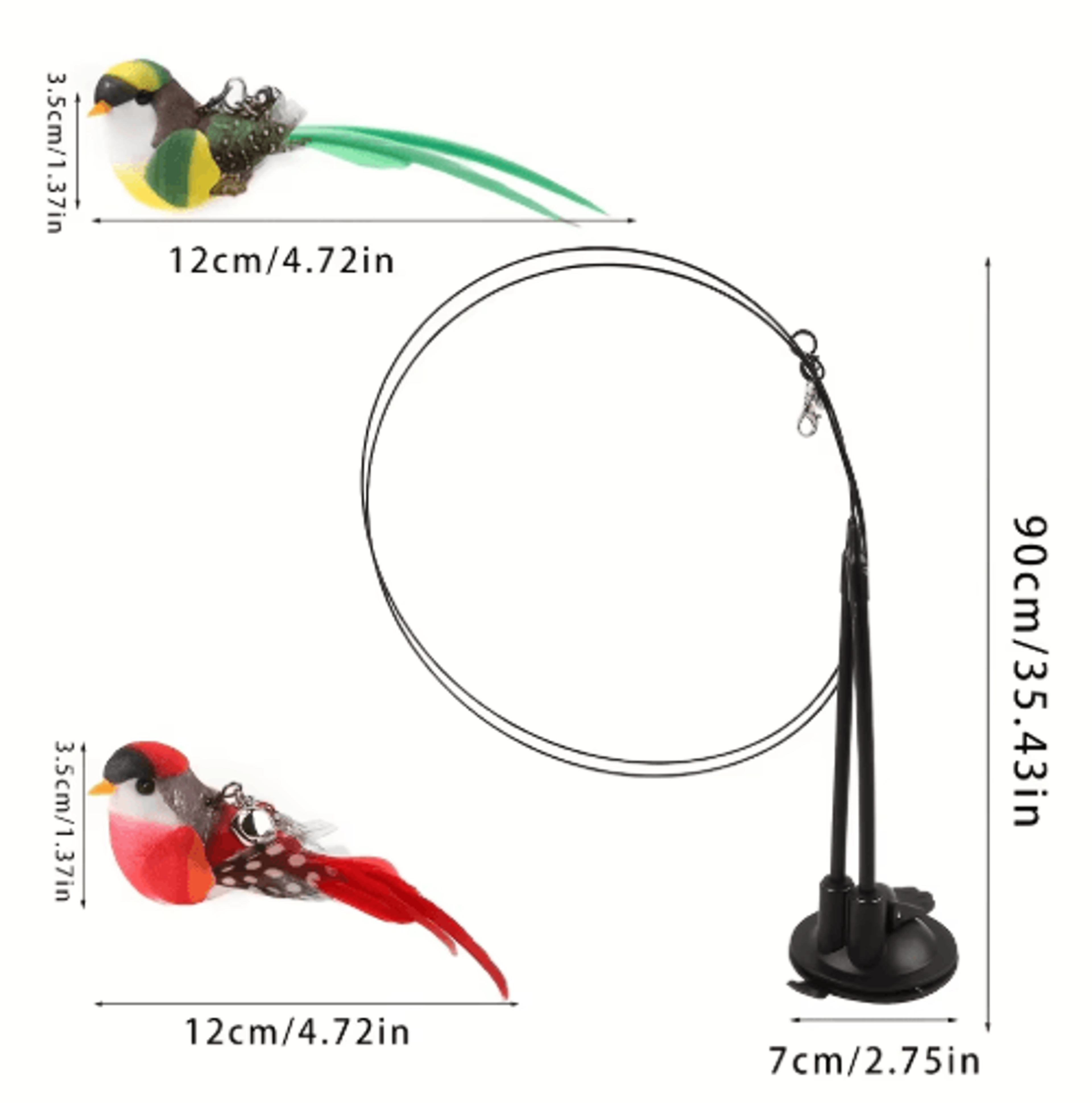 Interactive Double Bird Cat Teaser Wand Set  Suction Cup Feather Toy With Bells For Cats 5