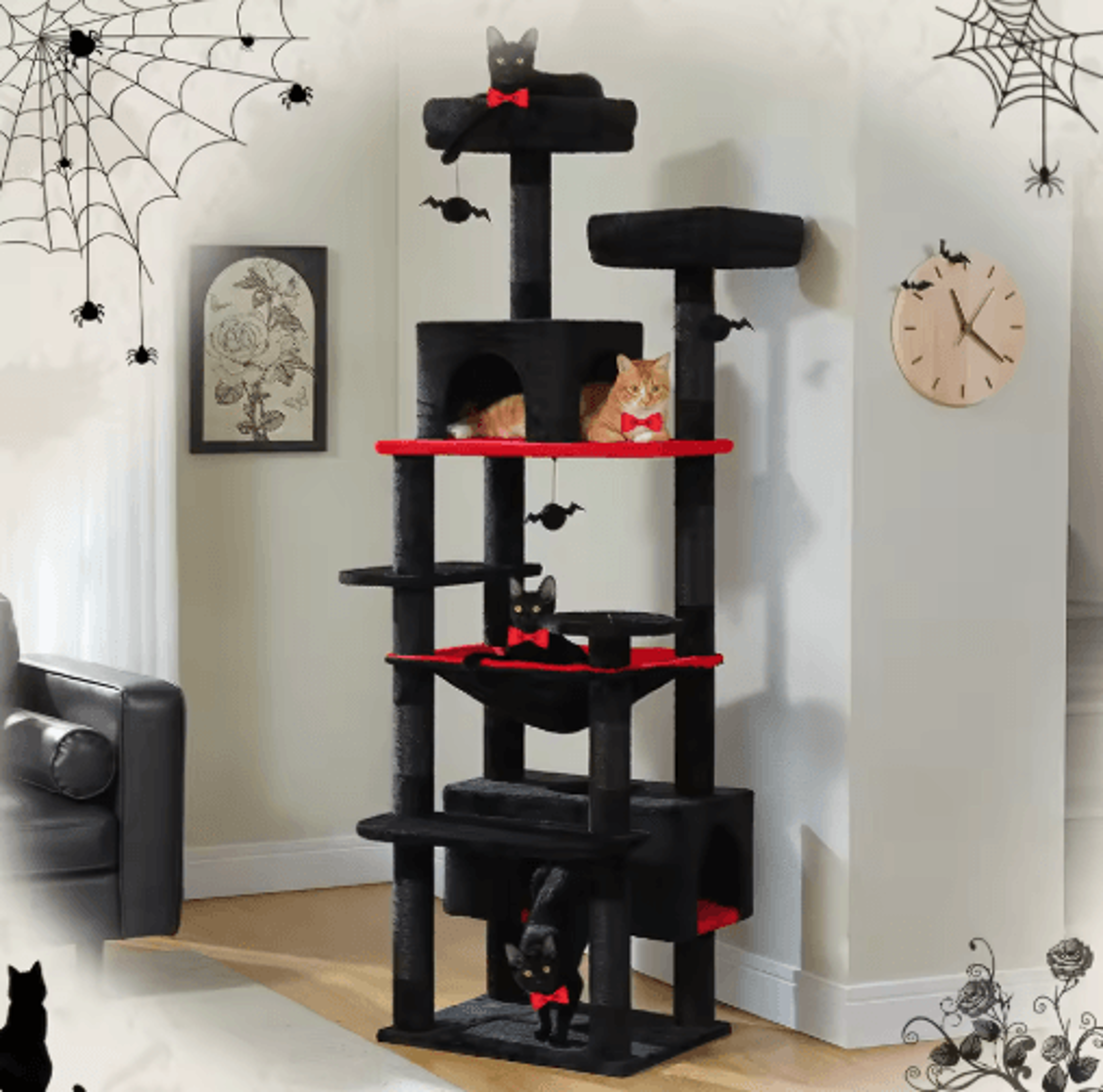 Large Cat Tree  Tower  MultiLevel Indoor Cat Condo With Hammock Scratching Posts  Toys 8