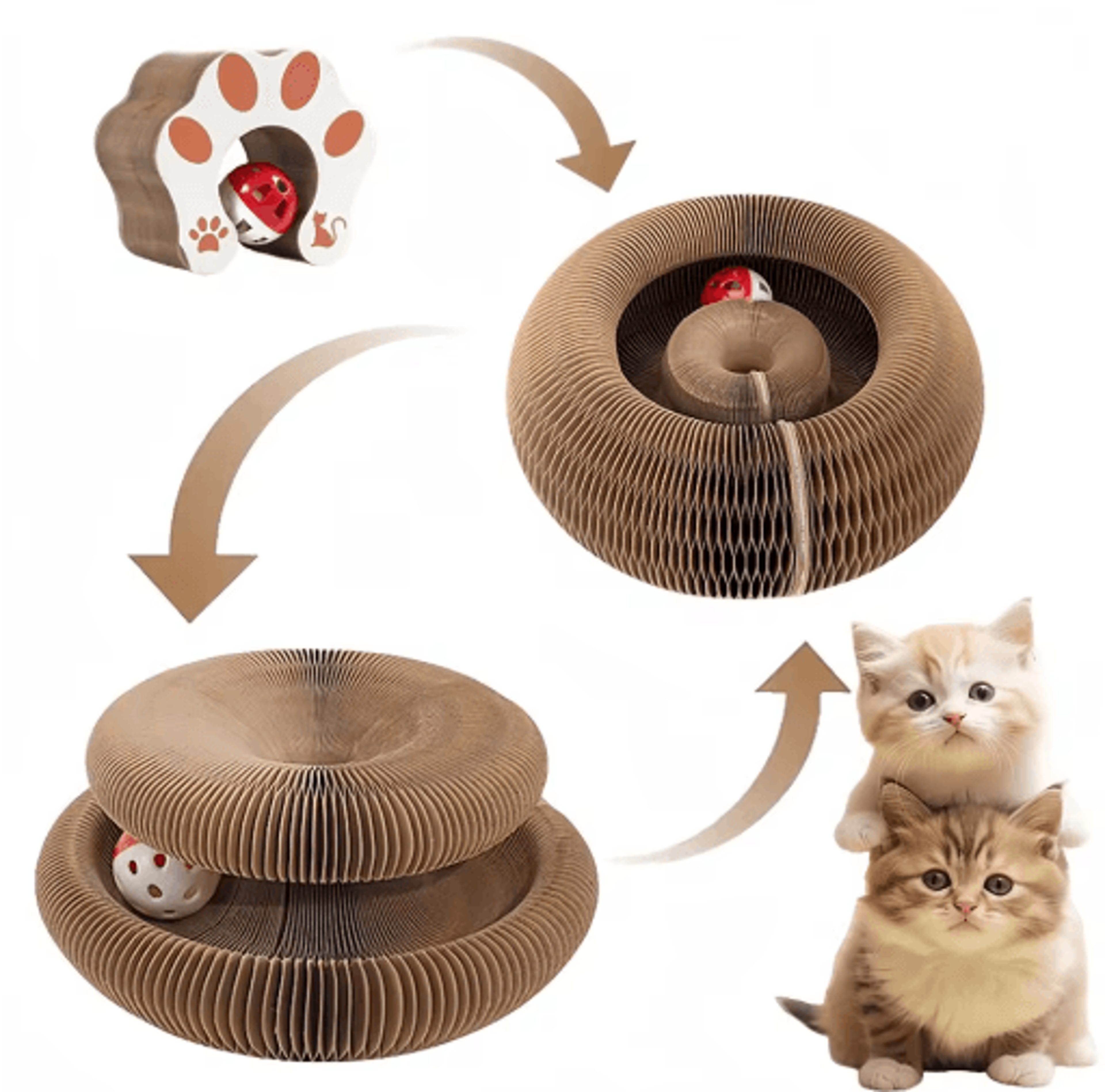 Foldable Cat Scratcher Toy  MultiLevel Cardboard Claw Sharpener With Bell  Catnip 0