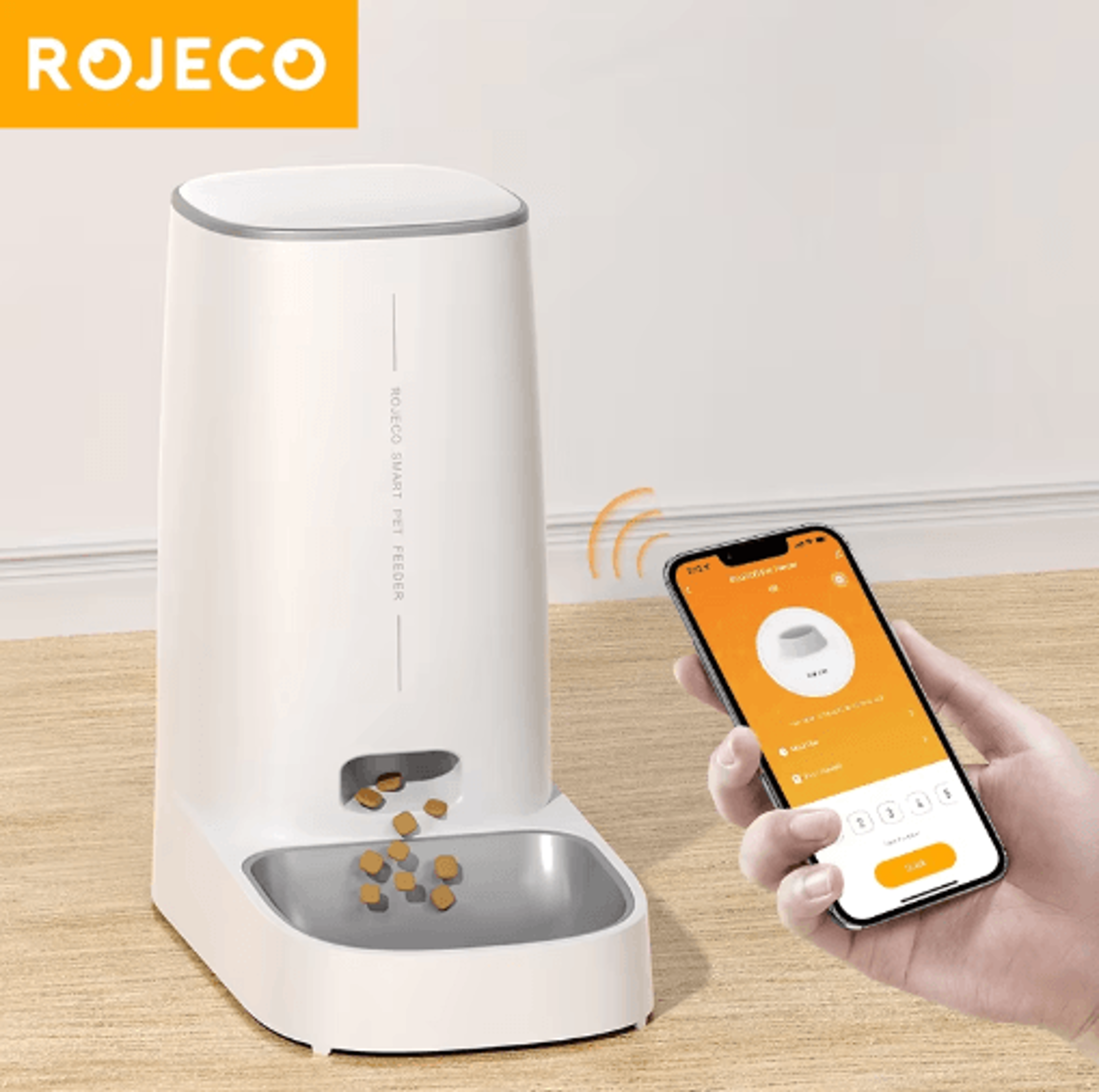 ROJECO Smart WiFi Automatic Pet Feeder  Remote Dry Food Dispenser For Cats  Dogs 0