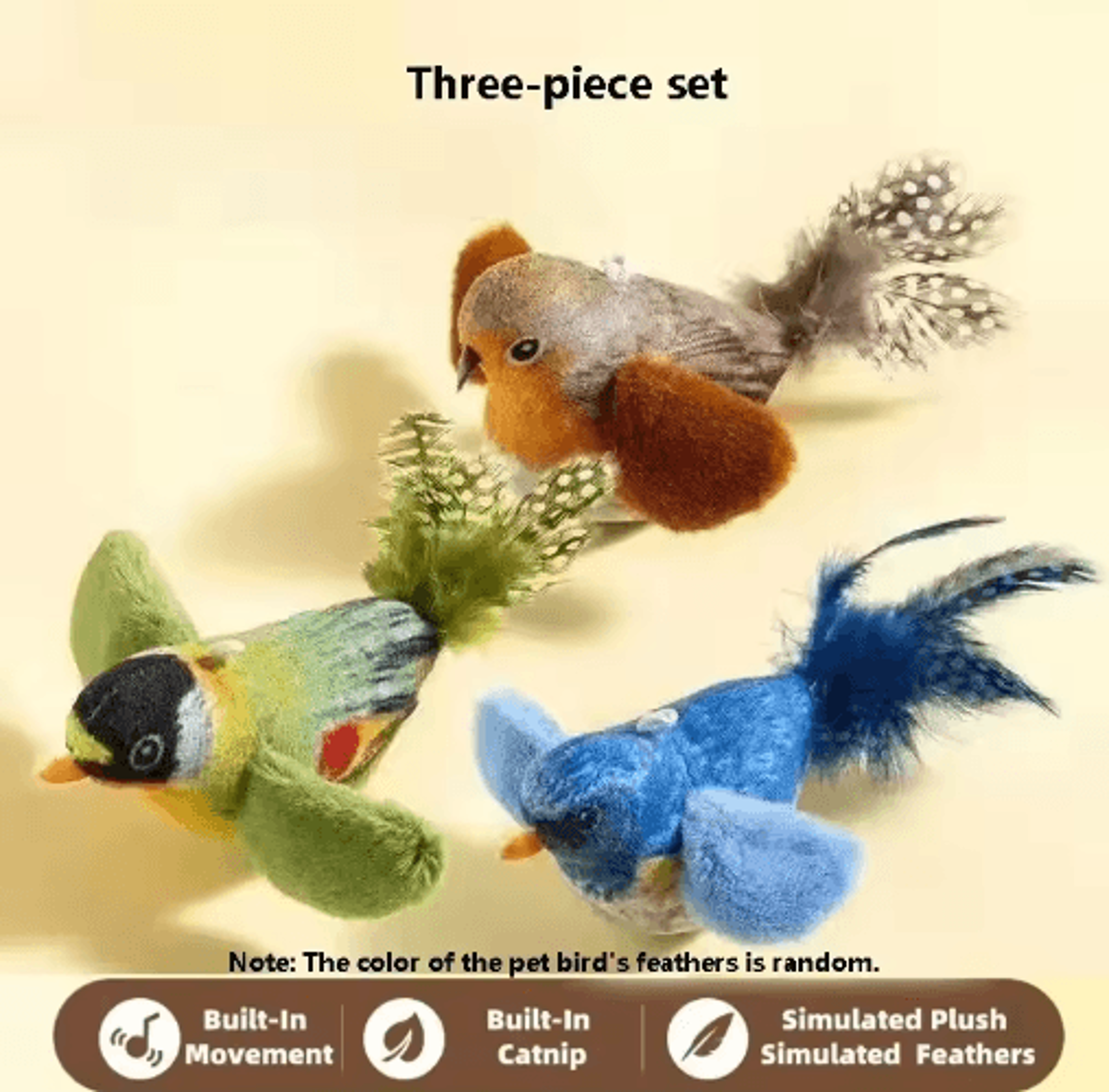 Interactive Bird Sound Plush Cat Toy With Elastic Rope 1