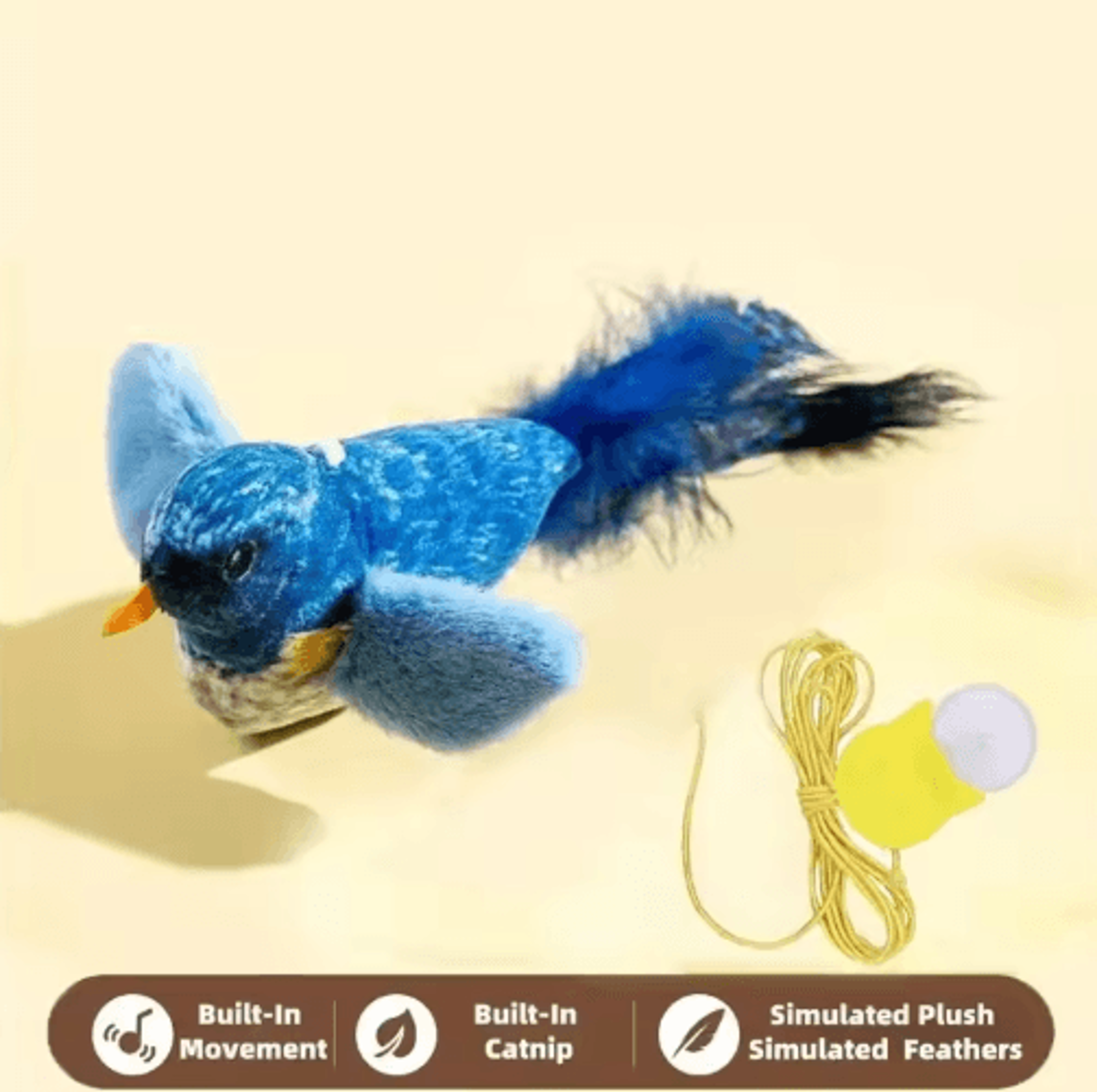 Interactive Bird Sound Plush Cat Toy With Elastic Rope 3