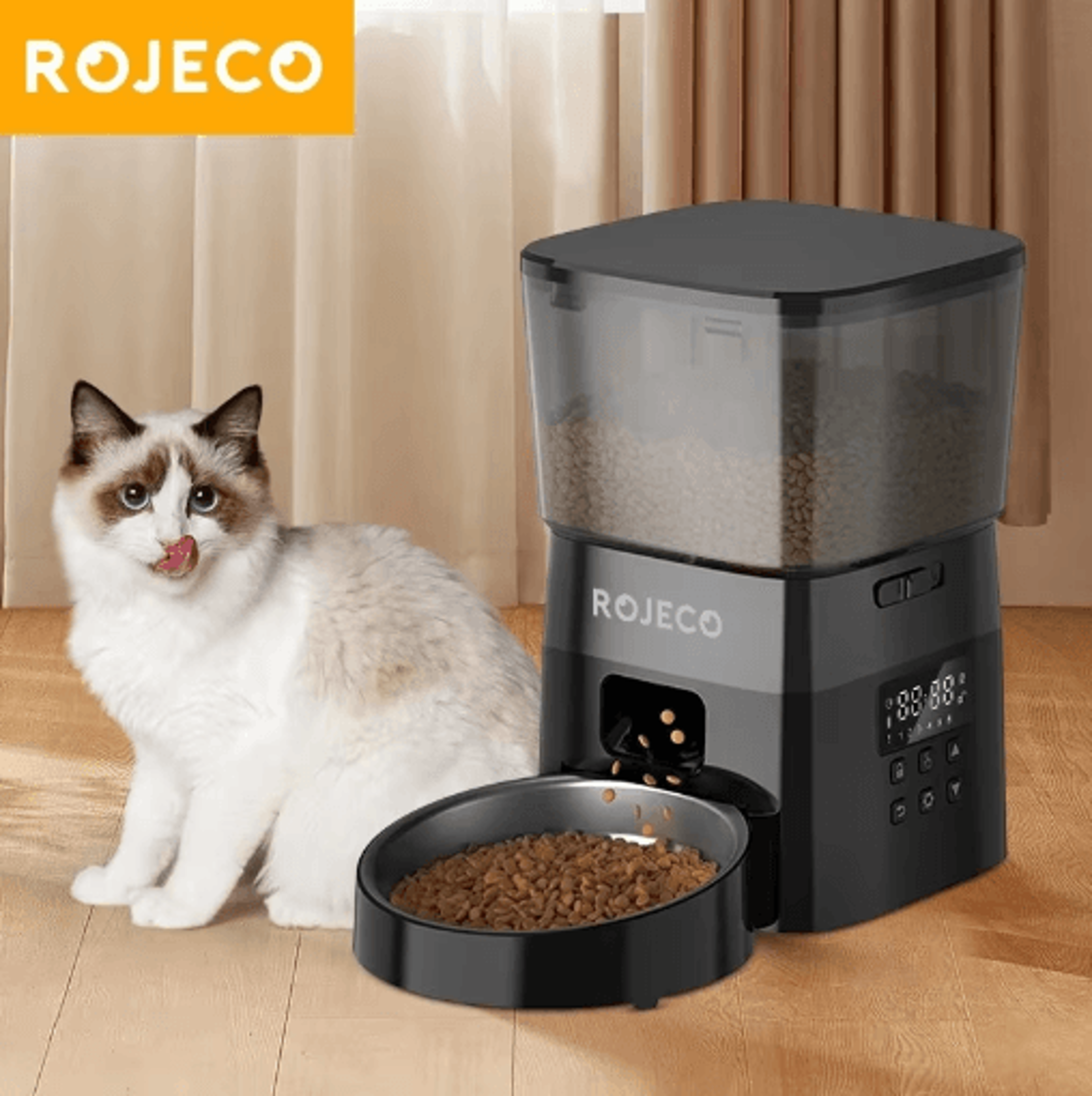 rojeco smart automatic pet feeder for cats & dogs