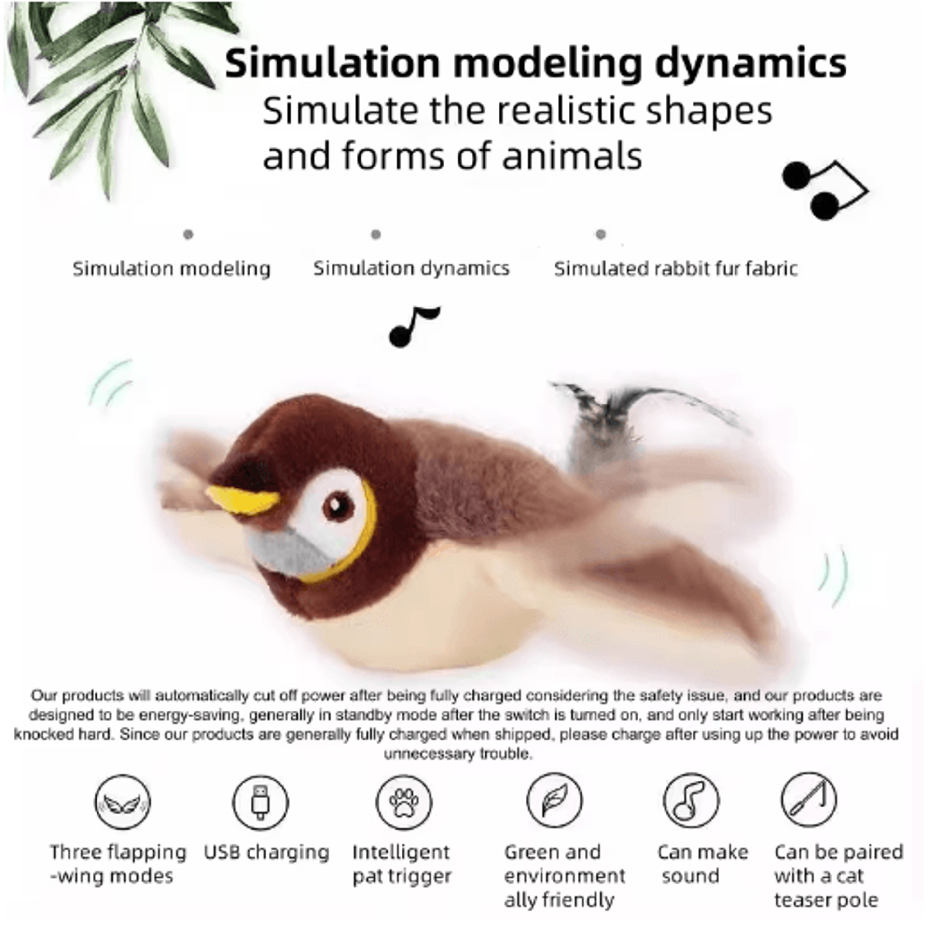 Rechargeable Chirping  Flapping Bird Interactive Cat Toy 6