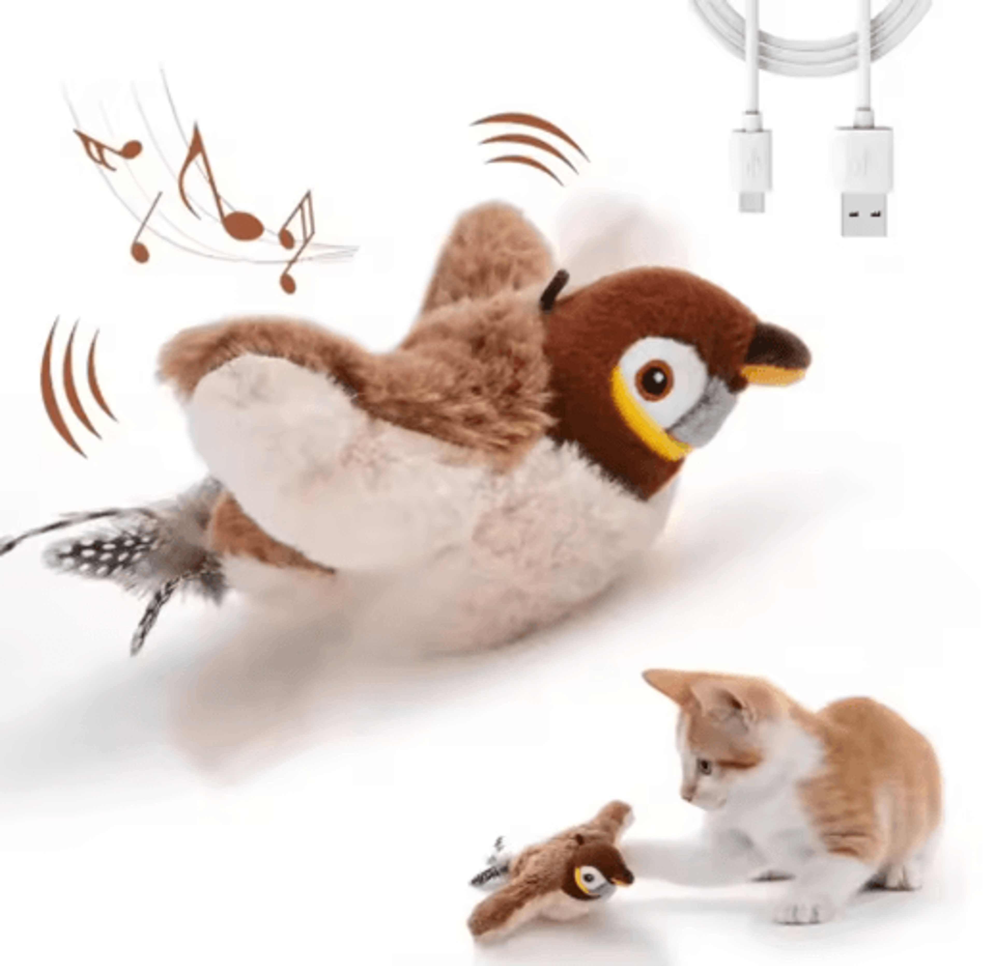Rechargeable Chirping  Flapping Bird Interactive Cat Toy 0