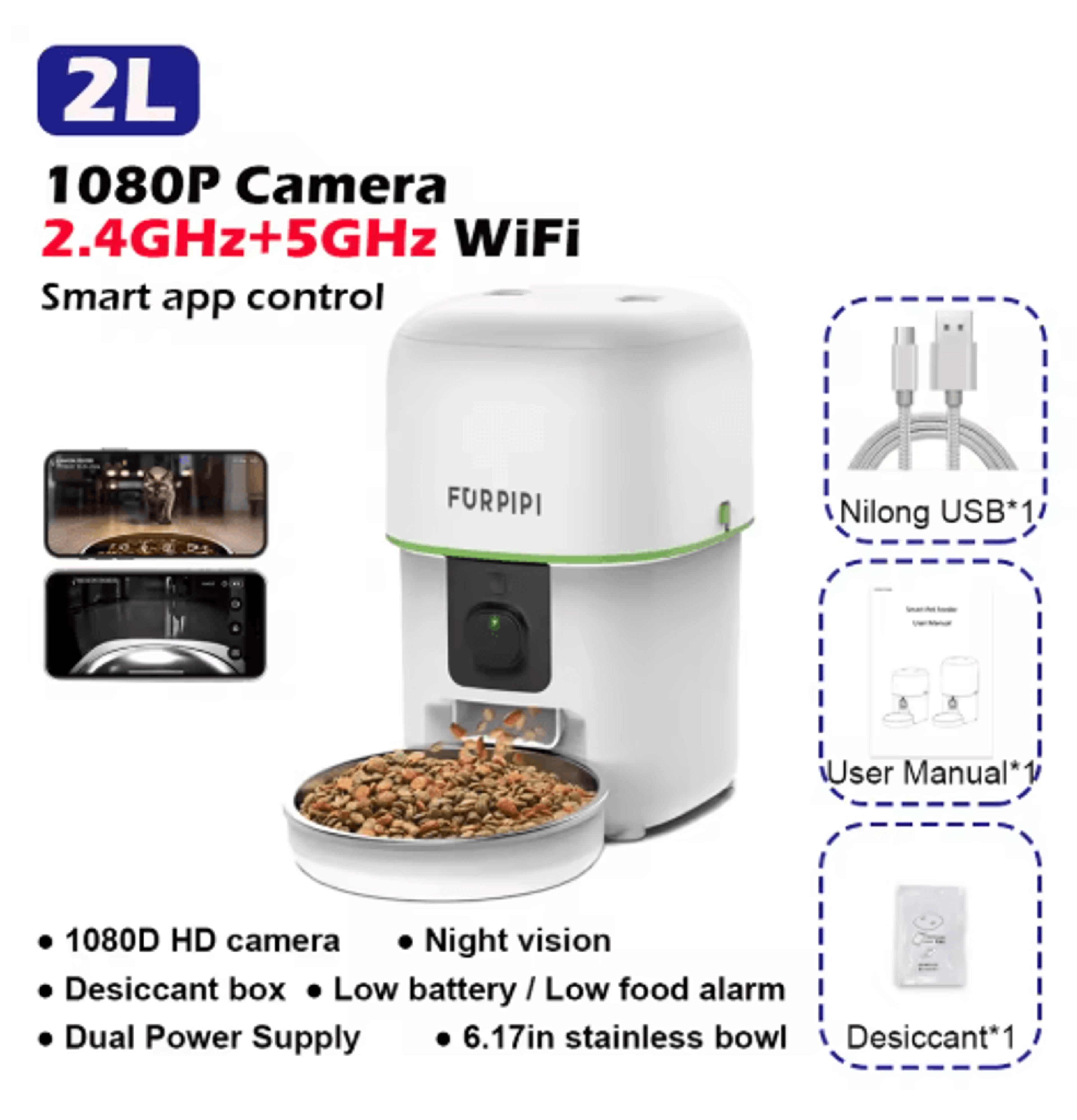 1080P HD Smart WiFi Automatic Pet Feeder With Camera For Cats  Dogs 3