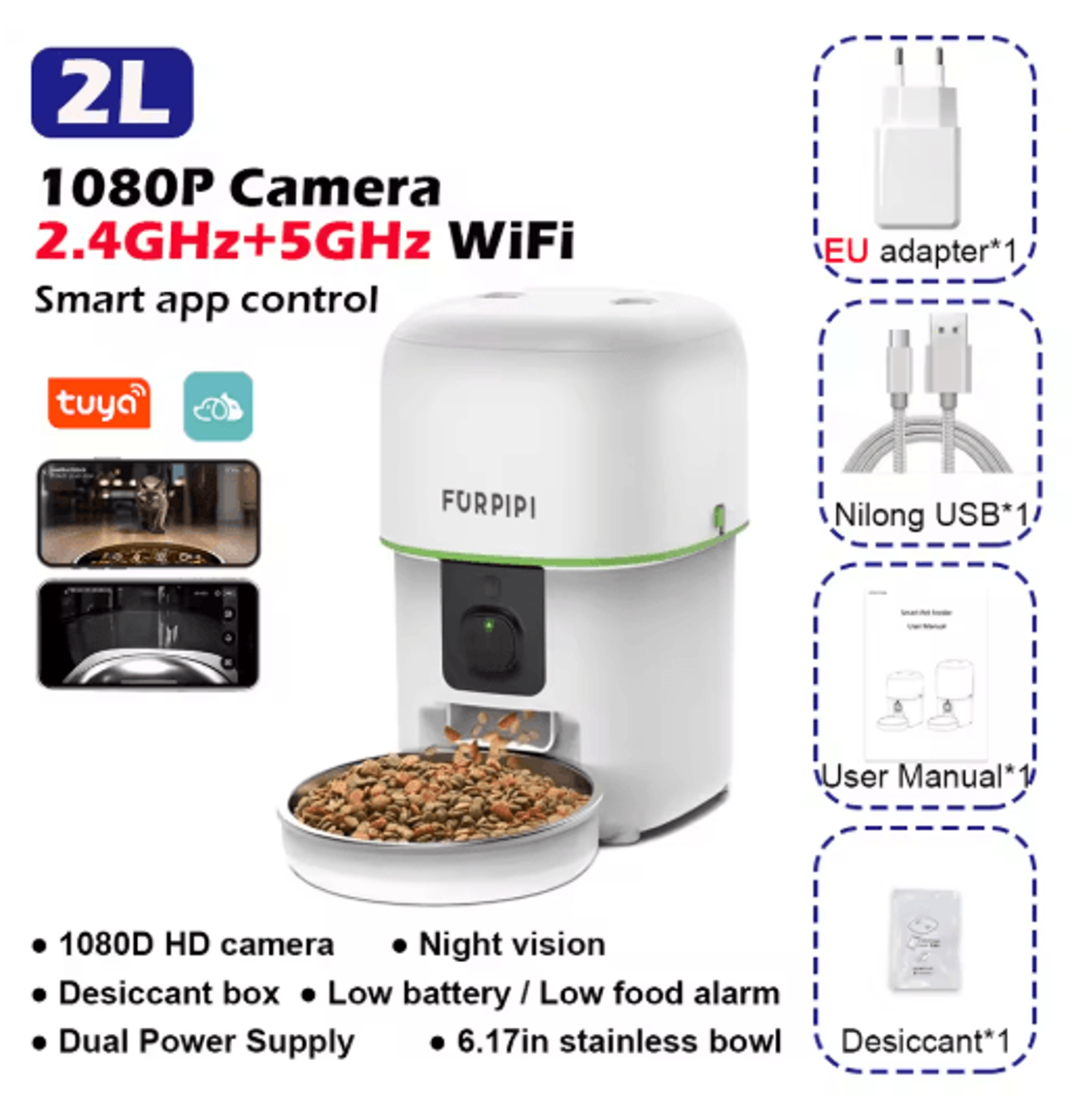 1080P HD Smart WiFi Automatic Pet Feeder With Camera For Cats  Dogs 5