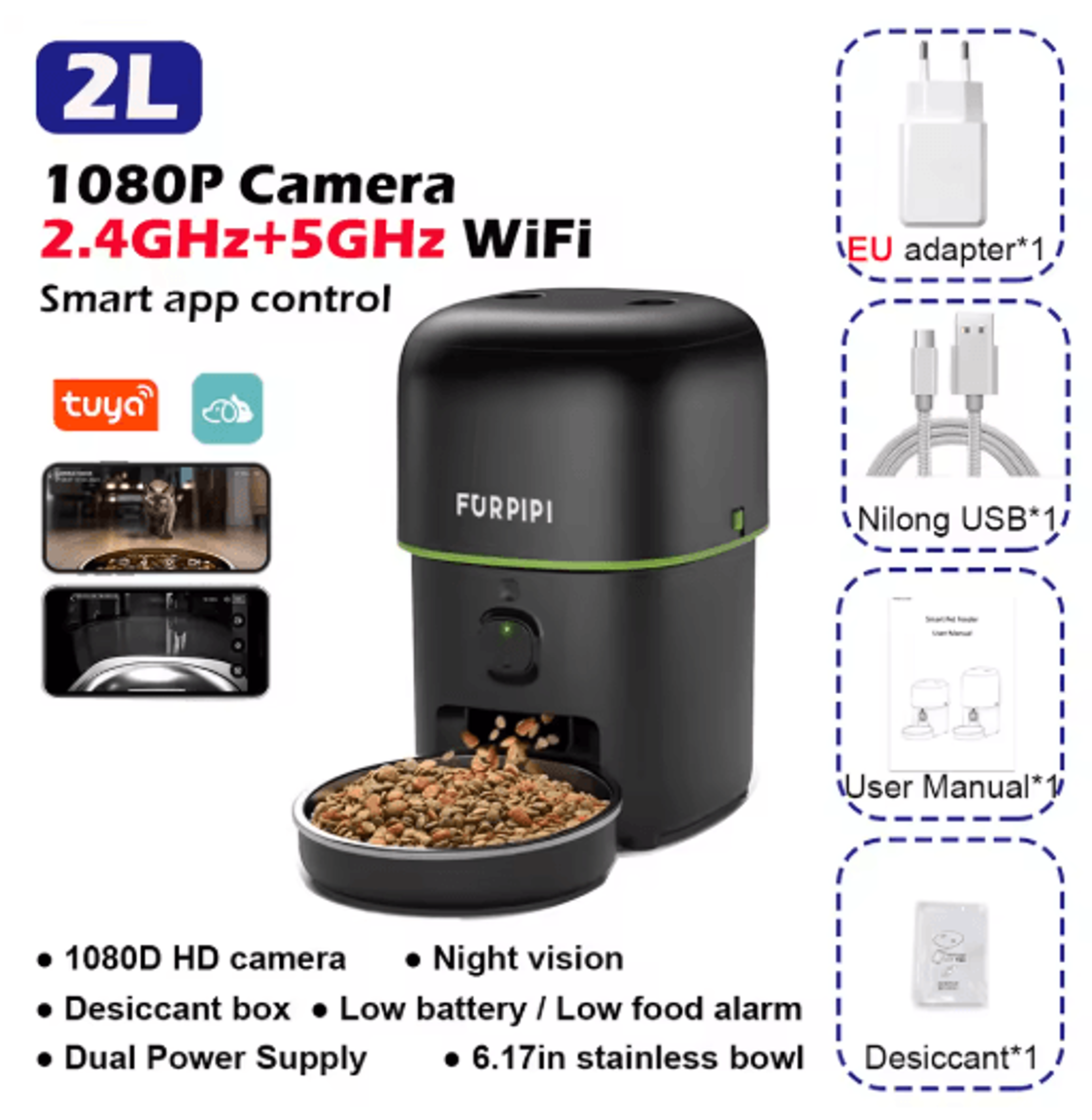 1080P HD Smart WiFi Automatic Pet Feeder With Camera For Cats  Dogs 6