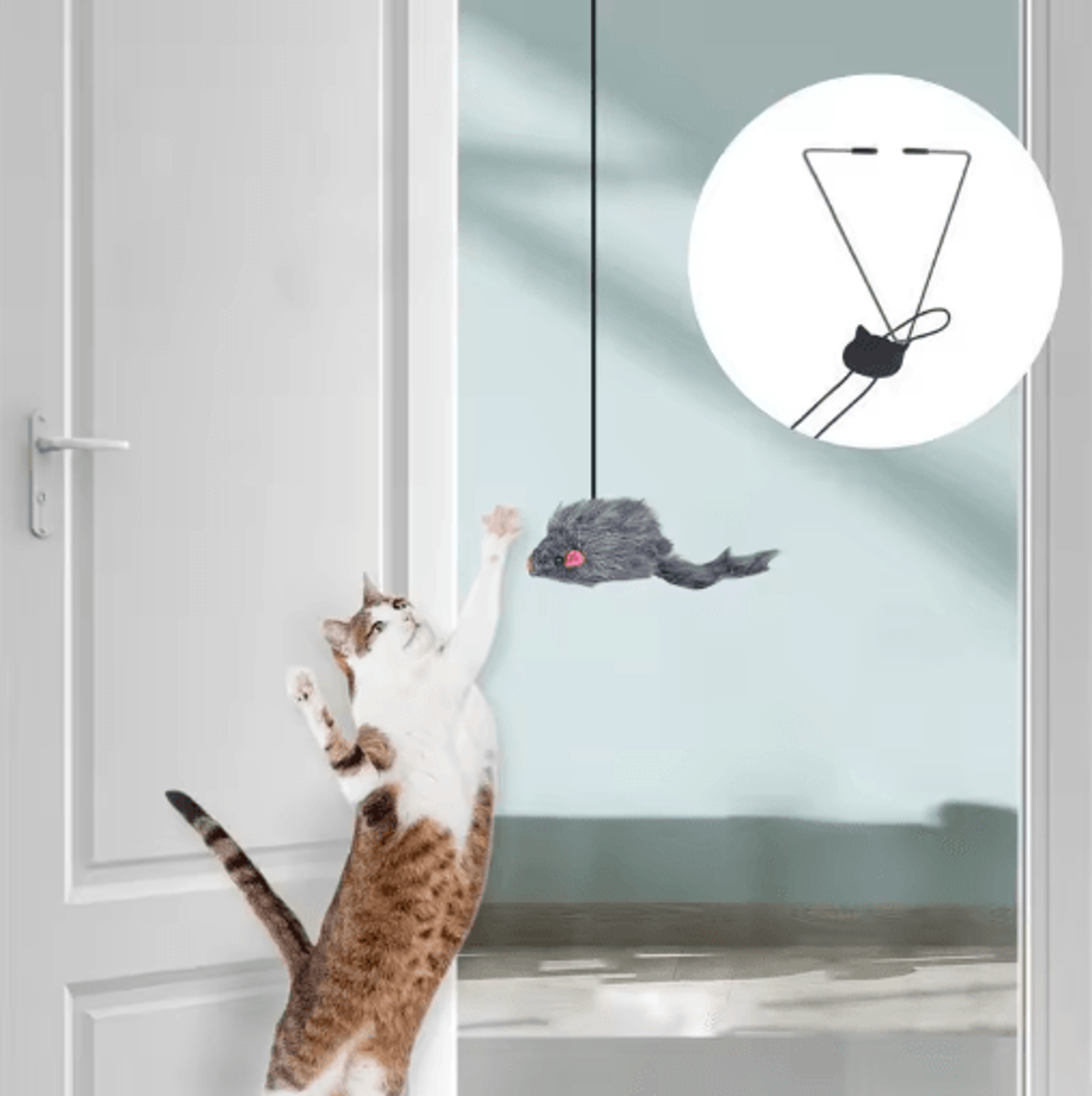 interactive hanging plush mouse cat toy with elastic door clip